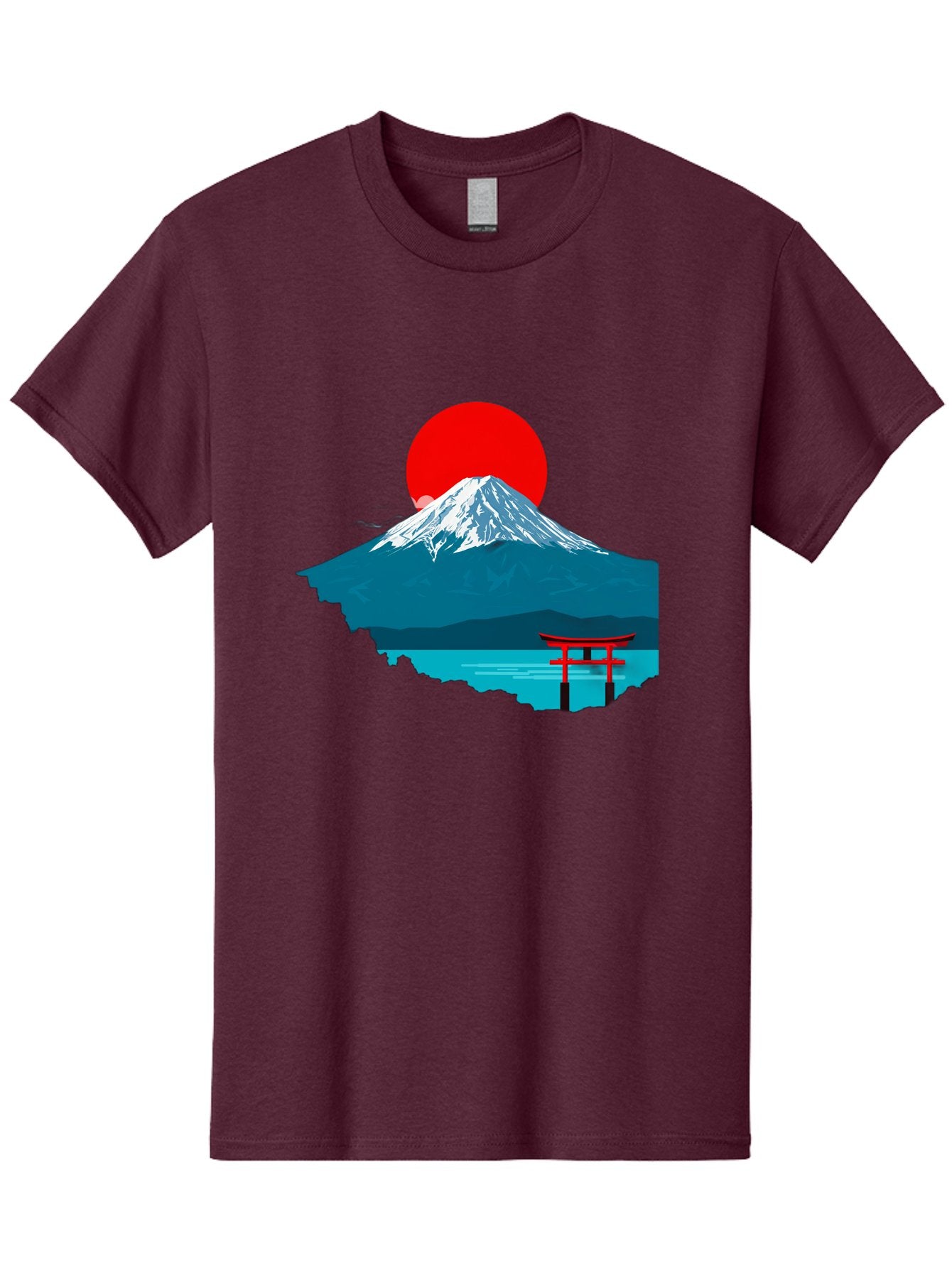 Mount-Fuji-Torii Men'S Graphic Tee, 100% Cotton, Comfortable Casual Summer Wear, Machine Washable, Mount Fuji Landscape, Japanese Scenery, Torii Gate, Red Sun, Serene Lake, Snowy Mountain, Traditional Japan, Vibrant Colors, Iconic Landmarks, Bad977 7