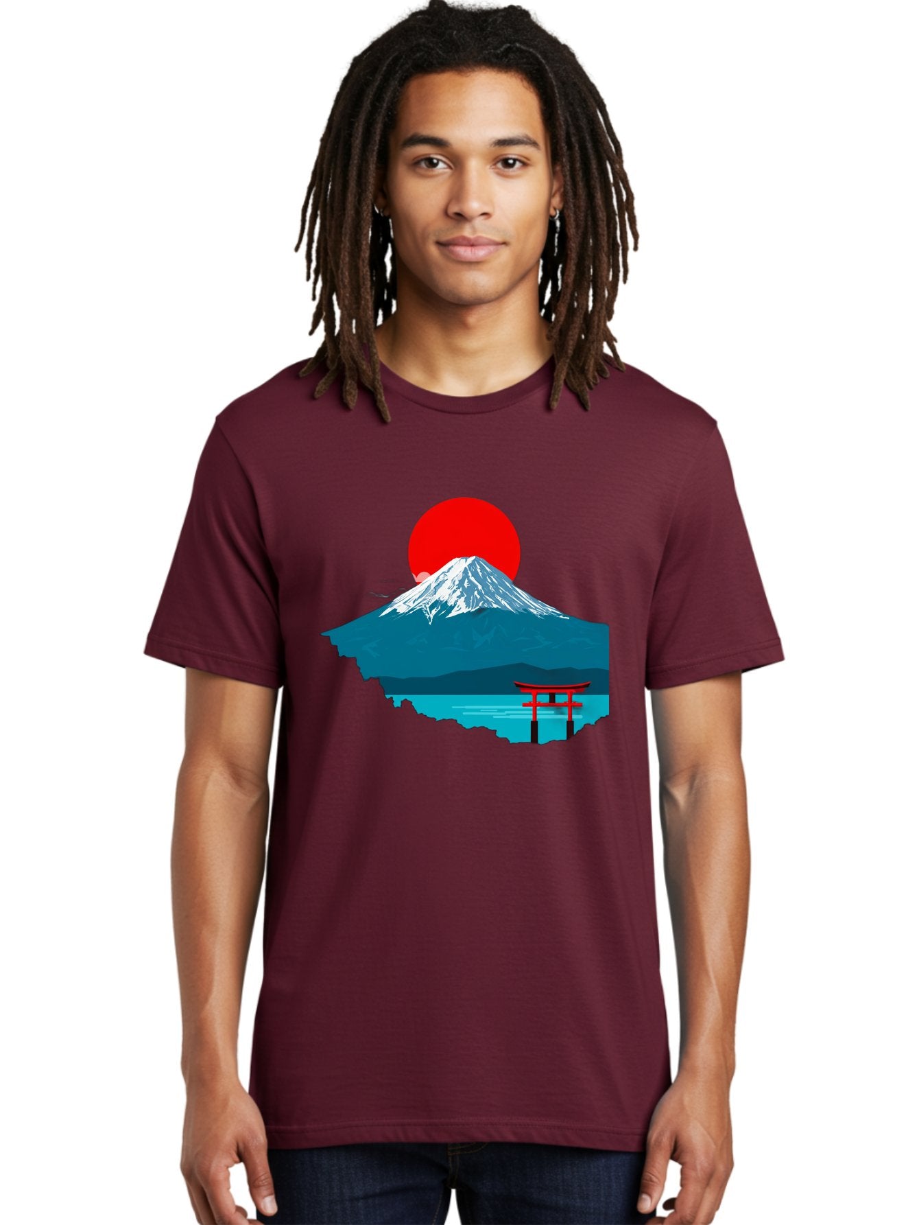 Mount-Fuji-Torii Men'S Graphic Tee, 100% Cotton, Comfortable Casual Summer Wear, Machine Washable, Mount Fuji Landscape, Japanese Scenery, Torii Gate, Red Sun, Serene Lake, Snowy Mountain, Traditional Japan, Vibrant Colors, Iconic Landmarks, Bad977 16