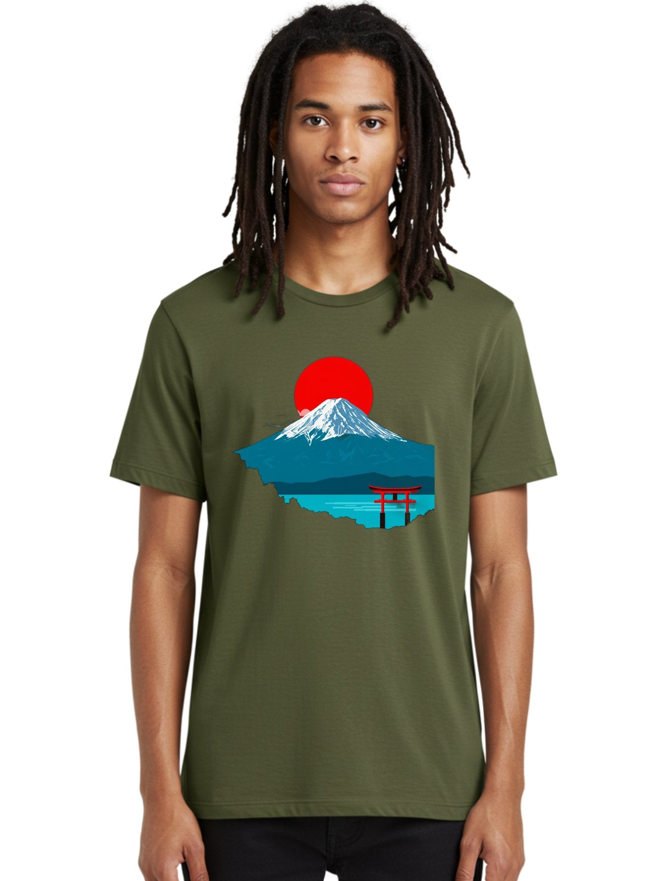 Mount-Fuji-Torii Men'S Graphic Tee, 100% Cotton, Comfortable Casual Summer Wear, Machine Washable, Mount Fuji Landscape, Japanese Scenery, Torii Gate, Red Sun, Serene Lake, Snowy Mountain, Traditional Japan, Vibrant Colors, Iconic Landmarks, Bad977 29