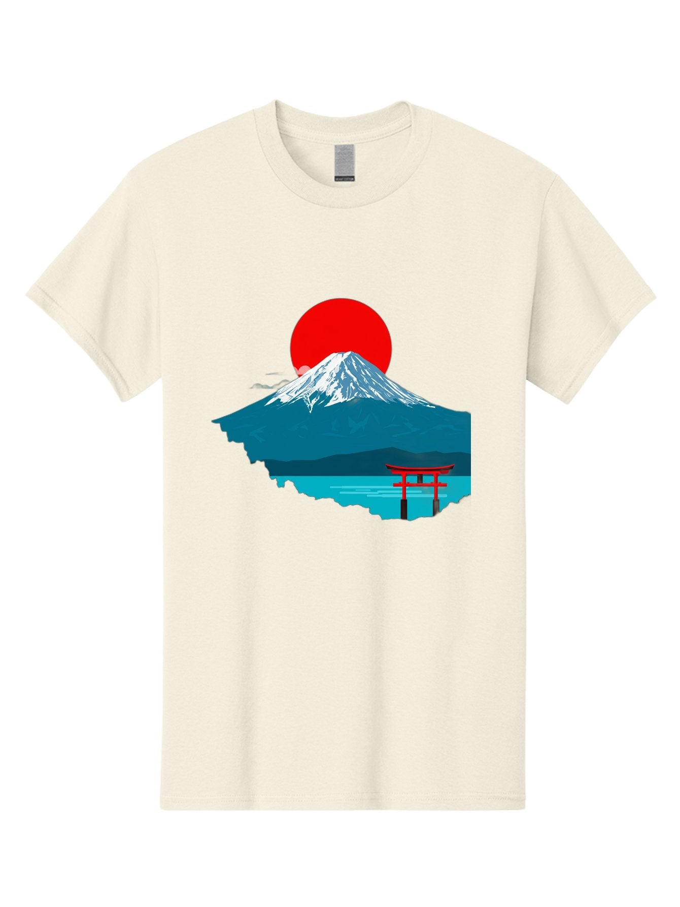 Mount-Fuji-Torii Men'S Graphic Tee, 100% Cotton, Comfortable Casual Summer Wear, Machine Washable, Mount Fuji Landscape, Japanese Scenery, Torii Gate, Red Sun, Serene Lake, Snowy Mountain, Traditional Japan, Vibrant Colors, Iconic Landmarks, Bad977 11