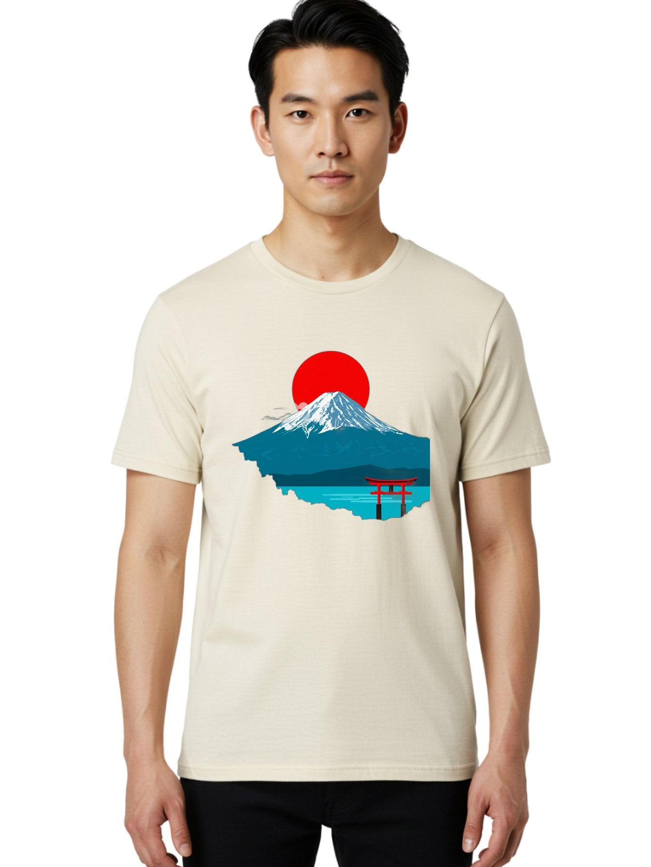 Mount-Fuji-Torii Men'S Graphic Tee, 100% Cotton, Comfortable Casual Summer Wear, Machine Washable, Mount Fuji Landscape, Japanese Scenery, Torii Gate, Red Sun, Serene Lake, Snowy Mountain, Traditional Japan, Vibrant Colors, Iconic Landmarks, Bad977 27
