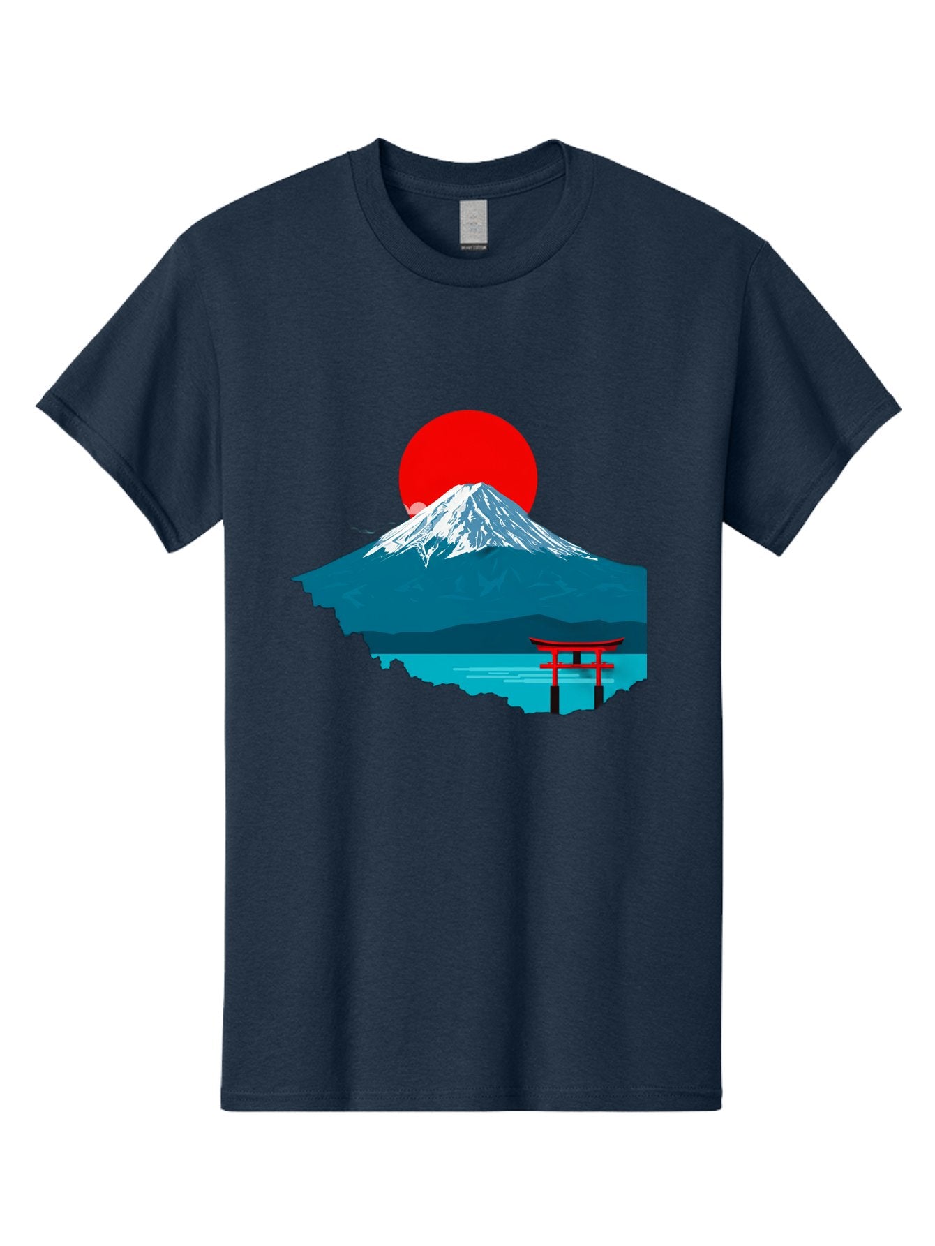Mount-Fuji-Torii Men'S Graphic Tee, 100% Cotton, Comfortable Casual Summer Wear, Machine Washable, Mount Fuji Landscape, Japanese Scenery, Torii Gate, Red Sun, Serene Lake, Snowy Mountain, Traditional Japan, Vibrant Colors, Iconic Landmarks, Bad977 13