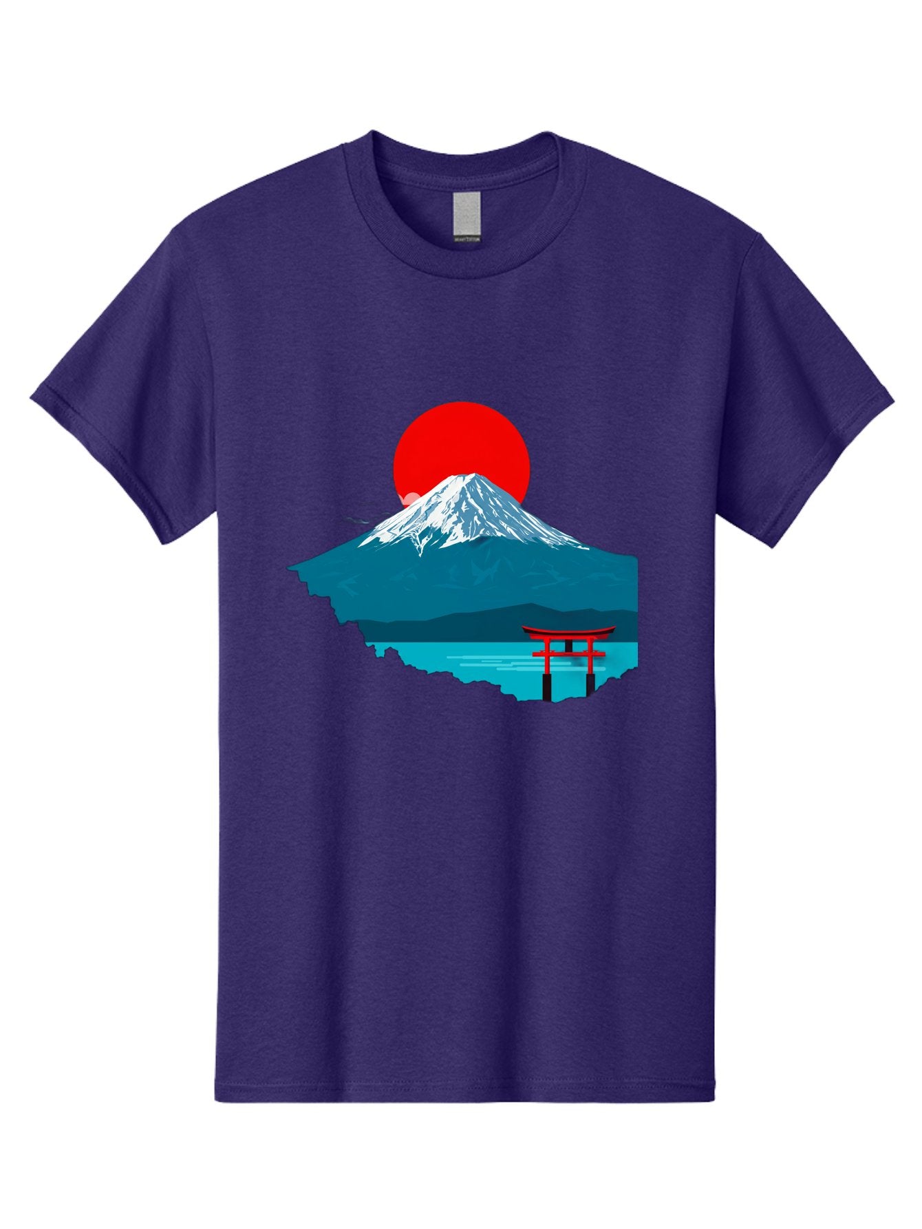 Mount-Fuji-Torii Men'S Graphic Tee, 100% Cotton, Comfortable Casual Summer Wear, Machine Washable, Mount Fuji Landscape, Japanese Scenery, Torii Gate, Red Sun, Serene Lake, Snowy Mountain, Traditional Japan, Vibrant Colors, Iconic Landmarks, Bad977