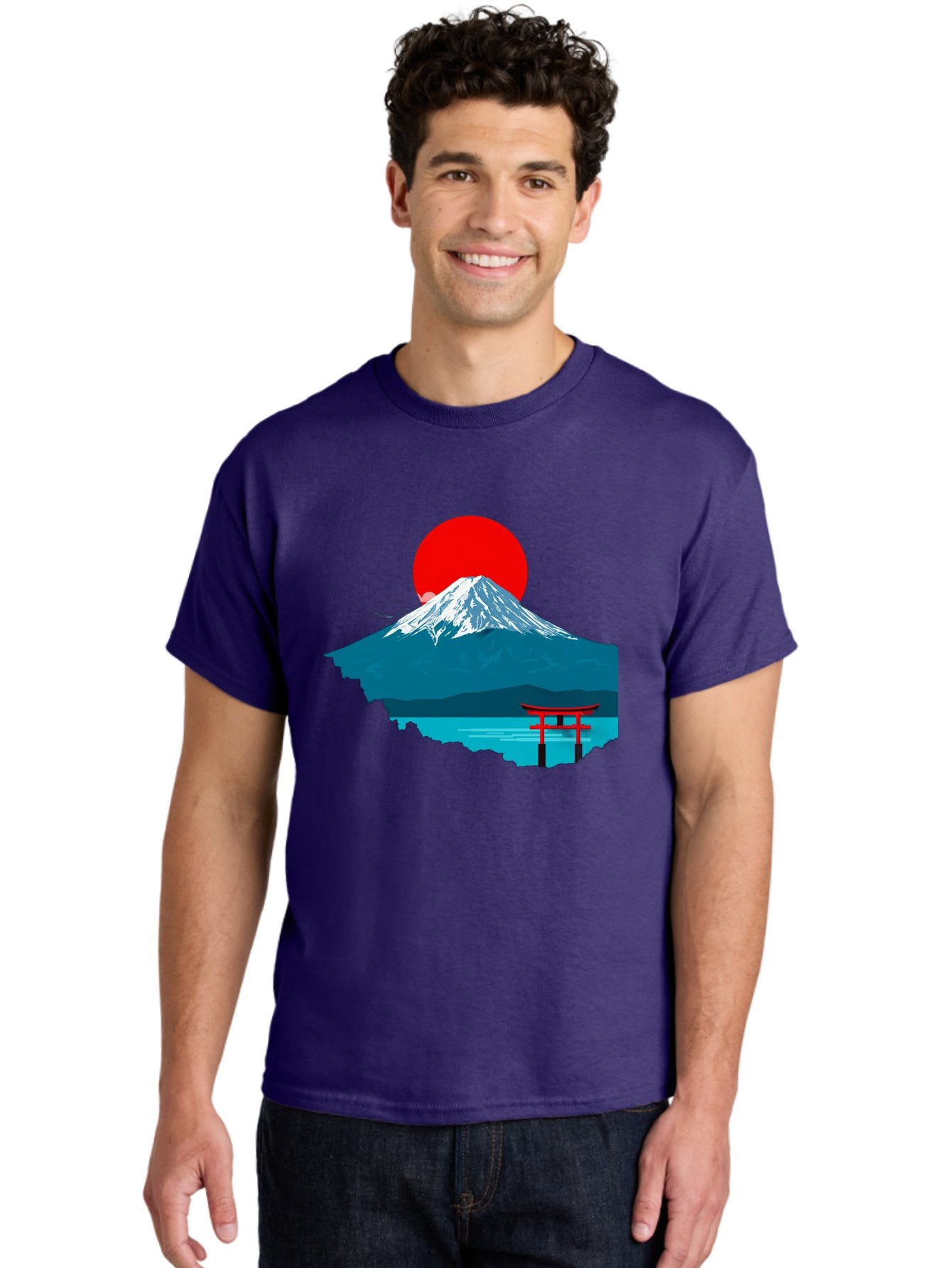 Mount-Fuji-Torii Men'S Graphic Tee, 100% Cotton, Comfortable Casual Summer Wear, Machine Washable, Mount Fuji Landscape, Japanese Scenery, Torii Gate, Red Sun, Serene Lake, Snowy Mountain, Traditional Japan, Vibrant Colors, Iconic Landmarks, Bad977 19
