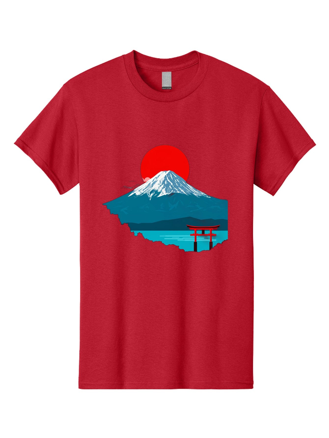 Mount-Fuji-Torii Men'S Graphic Tee, 100% Cotton, Comfortable Casual Summer Wear, Machine Washable, Mount Fuji Landscape, Japanese Scenery, Torii Gate, Red Sun, Serene Lake, Snowy Mountain, Traditional Japan, Vibrant Colors, Iconic Landmarks, Bad977 15