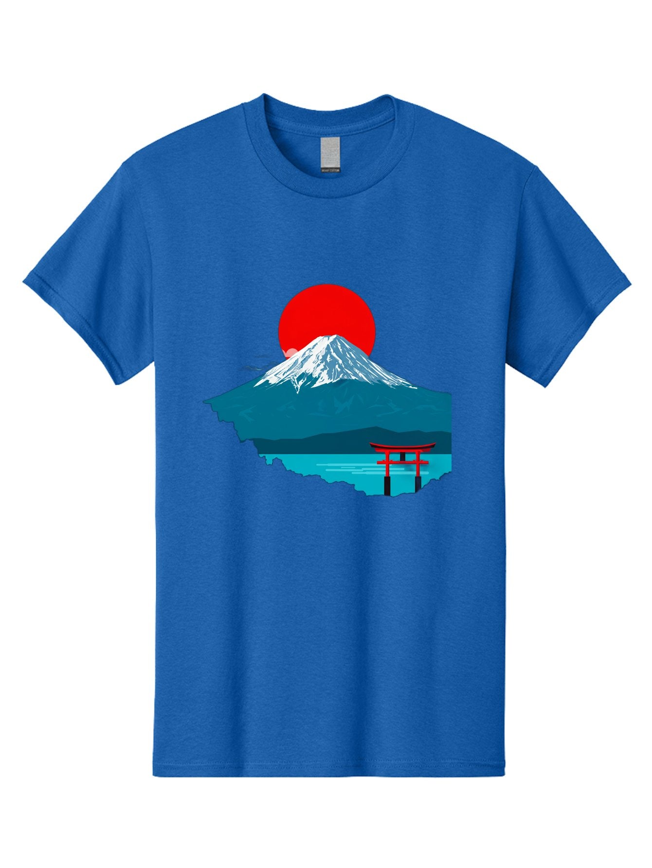 Mount-Fuji-Torii Men'S Graphic Tee, 100% Cotton, Comfortable Casual Summer Wear, Machine Washable, Mount Fuji Landscape, Japanese Scenery, Torii Gate, Red Sun, Serene Lake, Snowy Mountain, Traditional Japan, Vibrant Colors, Iconic Landmarks, Bad977 9