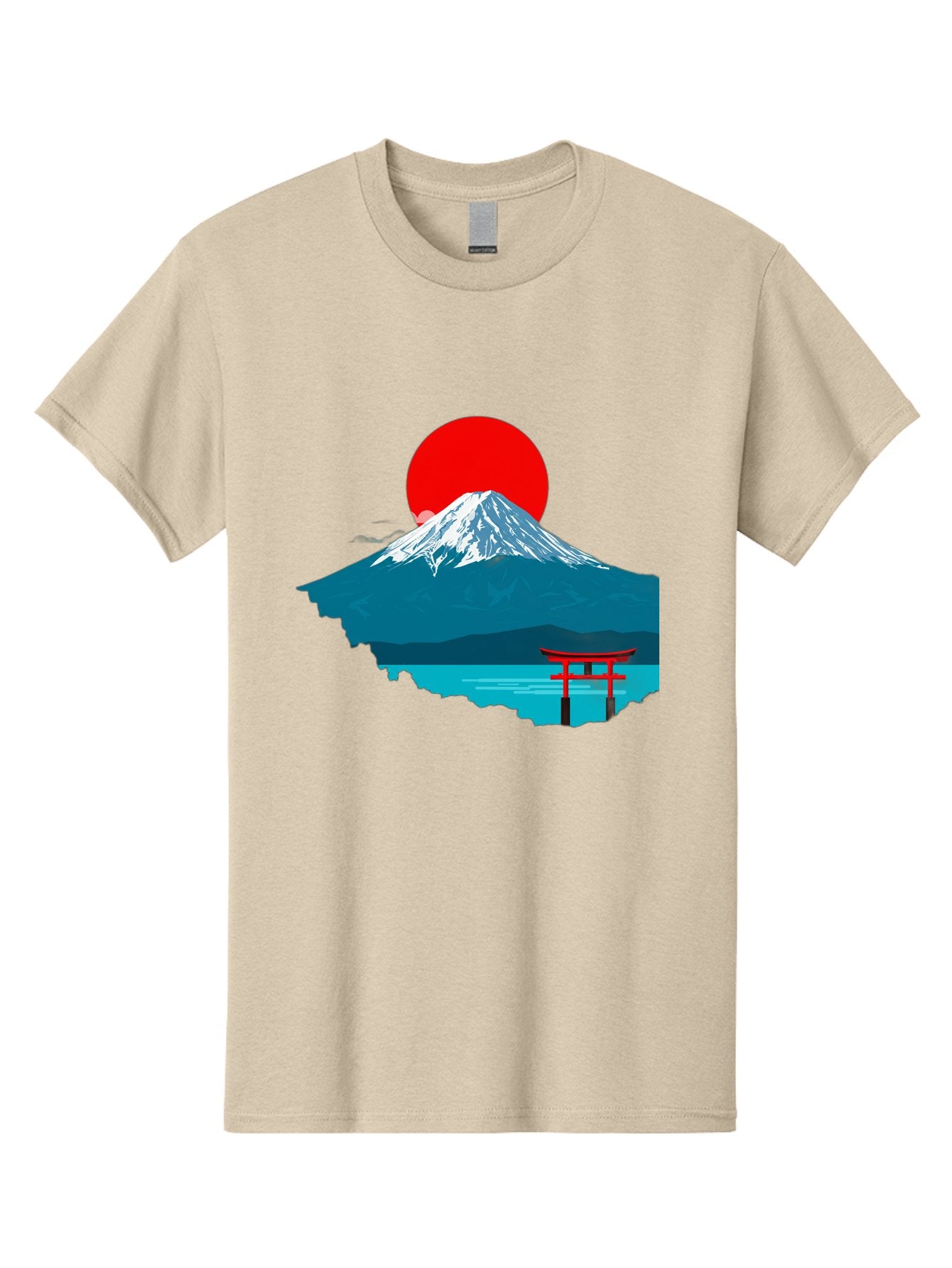 Mount-Fuji-Torii Men'S Graphic Tee, 100% Cotton, Comfortable Casual Summer Wear, Machine Washable, Mount Fuji Landscape, Japanese Scenery, Torii Gate, Red Sun, Serene Lake, Snowy Mountain, Traditional Japan, Vibrant Colors, Iconic Landmarks, Bad977 3