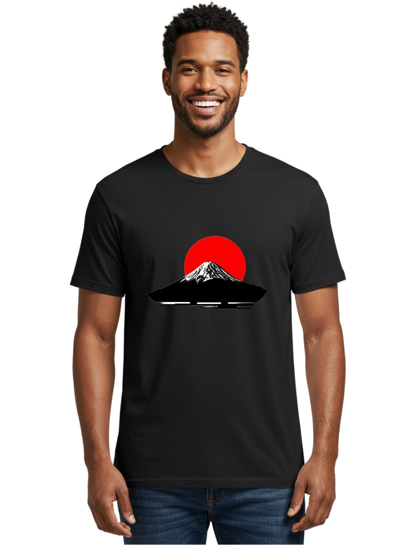 Mount-Fuji Men'S Graphic Tee, 100% Cotton, Comfortable Casual Summer Wear, Machine Washable, Mount Fuji Landscape, Red Sun, Minimalist Design, Iconic Mountain, Japanese Scenery, Striking Silhouette, Simple Shapes, Bold Colors Bad978 20