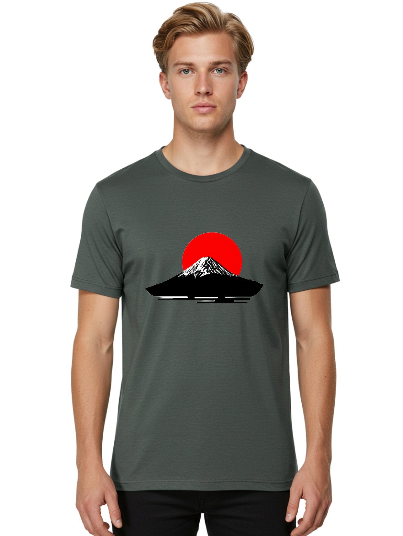 Mount-Fuji Men'S Graphic Tee, 100% Cotton, Comfortable Casual Summer Wear, Machine Washable, Mount Fuji Landscape, Red Sun, Minimalist Design, Iconic Mountain, Japanese Scenery, Striking Silhouette, Simple Shapes, Bold Colors Bad978 18