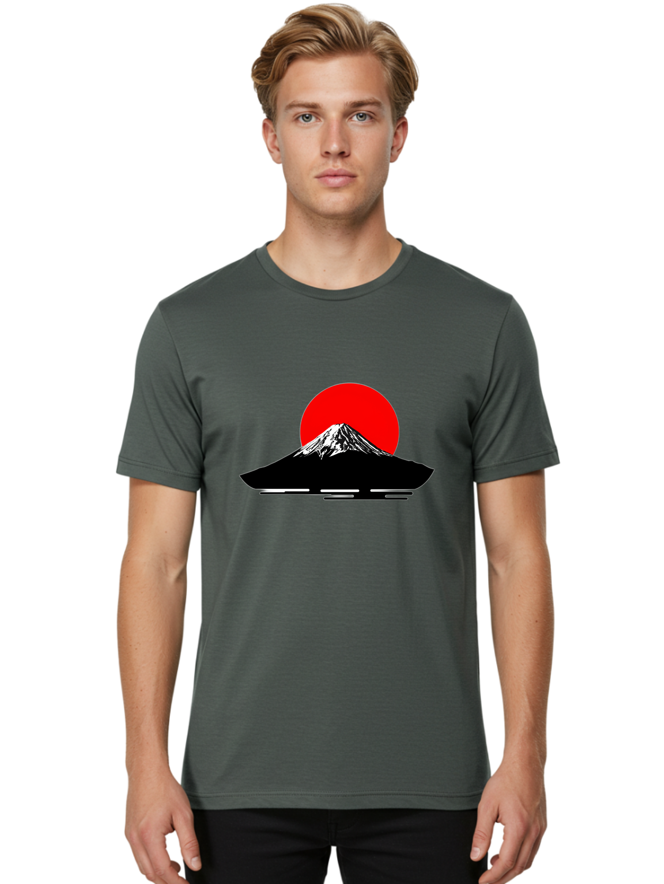 Mount-Fuji Men'S Graphic Tee, 100% Cotton, Comfortable Casual Summer Wear, Machine Washable, Mount Fuji Landscape, Red Sun, Minimalist Design, Iconic Mountain, Japanese Scenery, Striking Silhouette, Simple Shapes, Bold Colors Bad978 27
