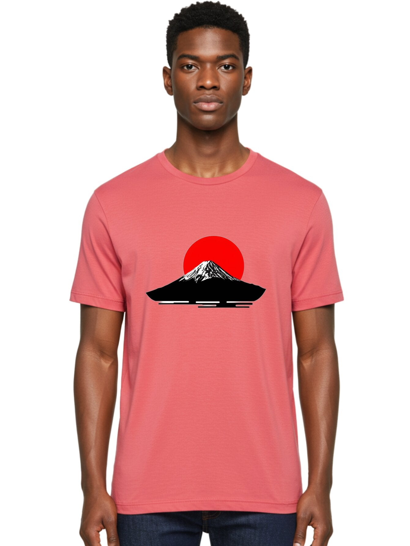 Mount-Fuji Men'S Graphic Tee, 100% Cotton, Comfortable Casual Summer Wear, Machine Washable, Mount Fuji Landscape, Red Sun, Minimalist Design, Iconic Mountain, Japanese Scenery, Striking Silhouette, Simple Shapes, Bold Colors Bad978 22