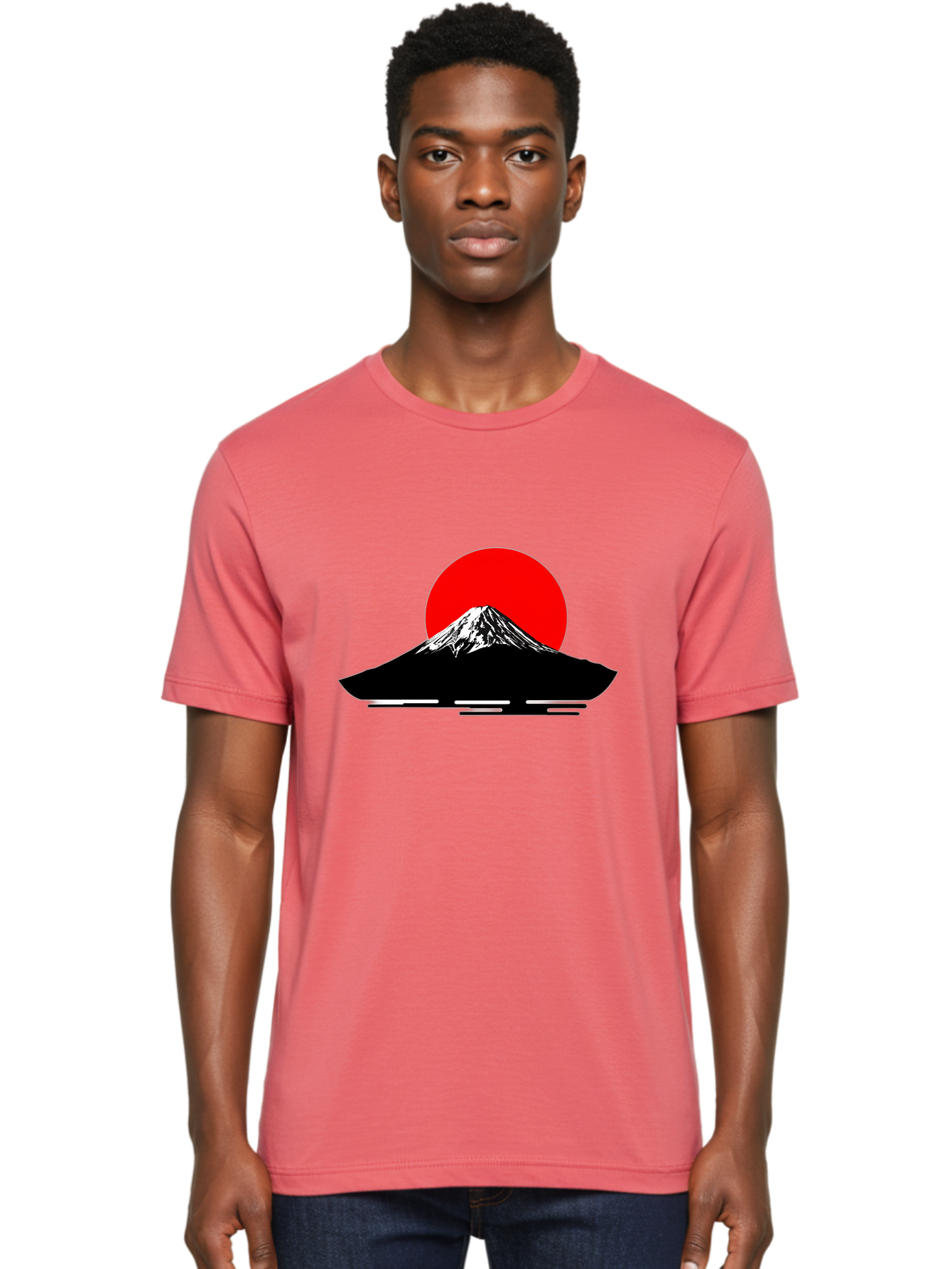 Mount-Fuji Men'S Graphic Tee, 100% Cotton, Comfortable Casual Summer Wear, Machine Washable, Mount Fuji Landscape, Red Sun, Minimalist Design, Iconic Mountain, Japanese Scenery, Striking Silhouette, Simple Shapes, Bold Colors Bad978 24