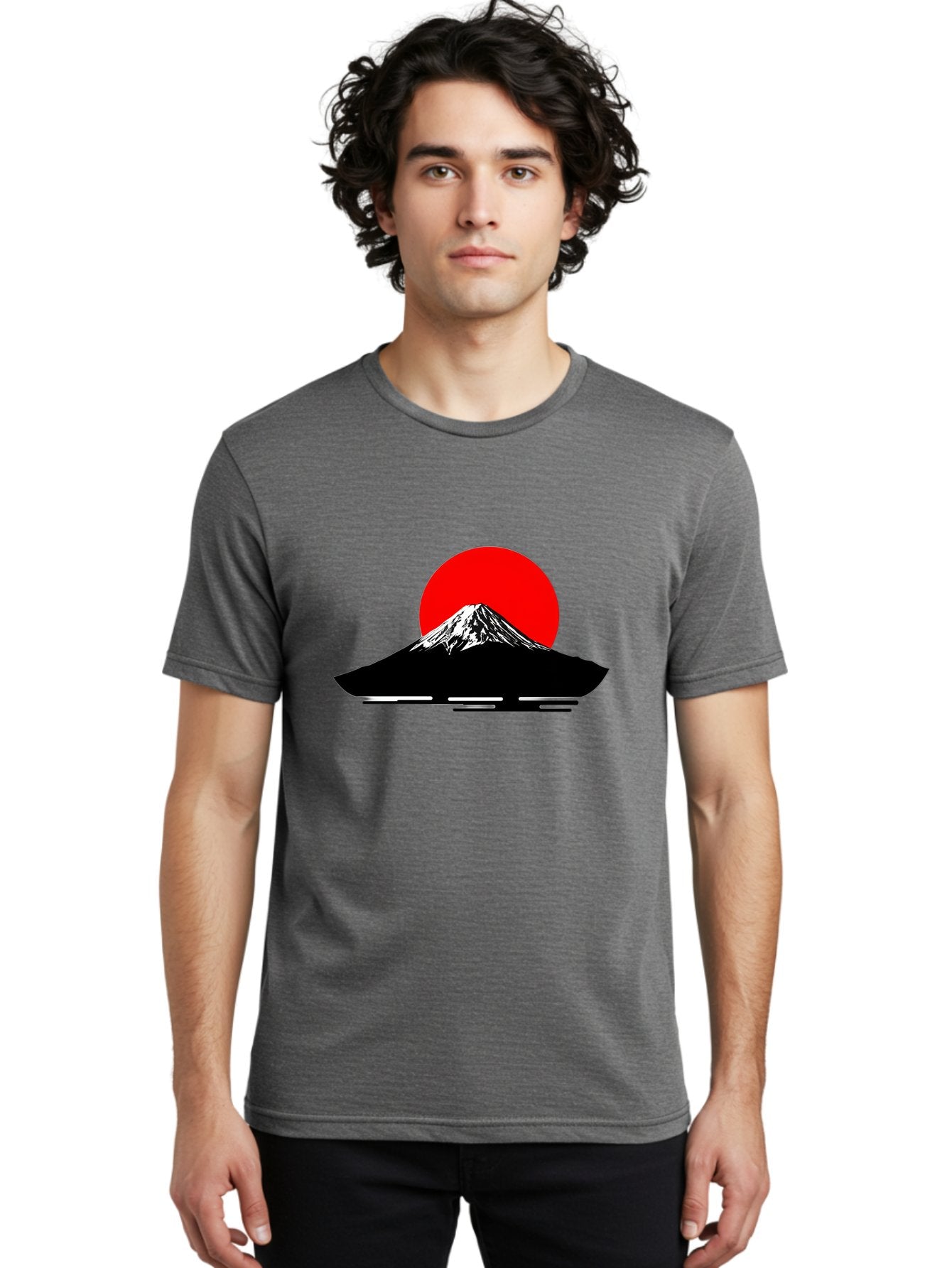 Mount-Fuji Men'S Graphic Tee, 100% Cotton, Comfortable Casual Summer Wear, Machine Washable, Mount Fuji Landscape, Red Sun, Minimalist Design, Iconic Mountain, Japanese Scenery, Striking Silhouette, Simple Shapes, Bold Colors Bad978 25