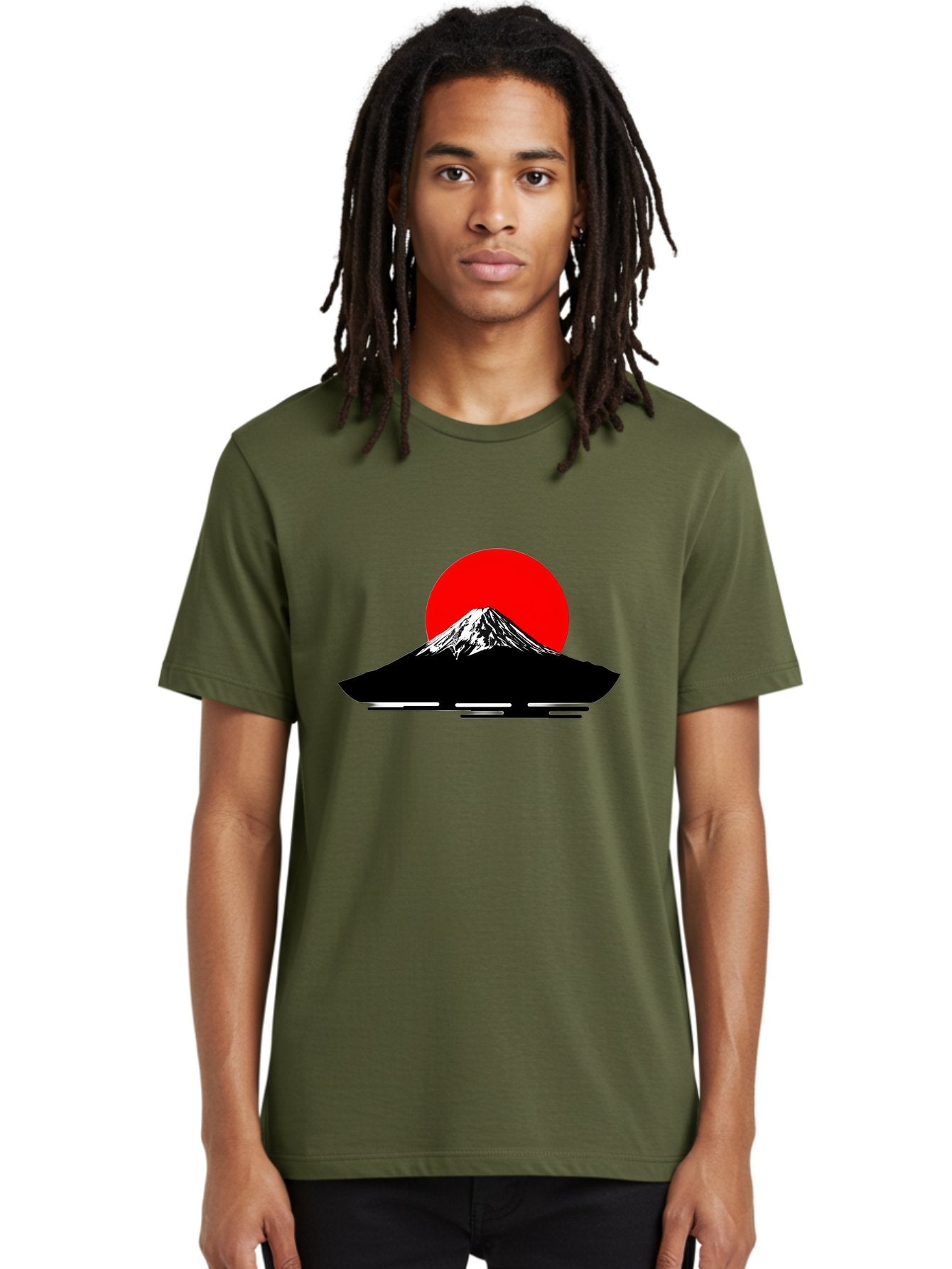 Mount-Fuji Men'S Graphic Tee, 100% Cotton, Comfortable Casual Summer Wear, Machine Washable, Mount Fuji Landscape, Red Sun, Minimalist Design, Iconic Mountain, Japanese Scenery, Striking Silhouette, Simple Shapes, Bold Colors Bad978 28