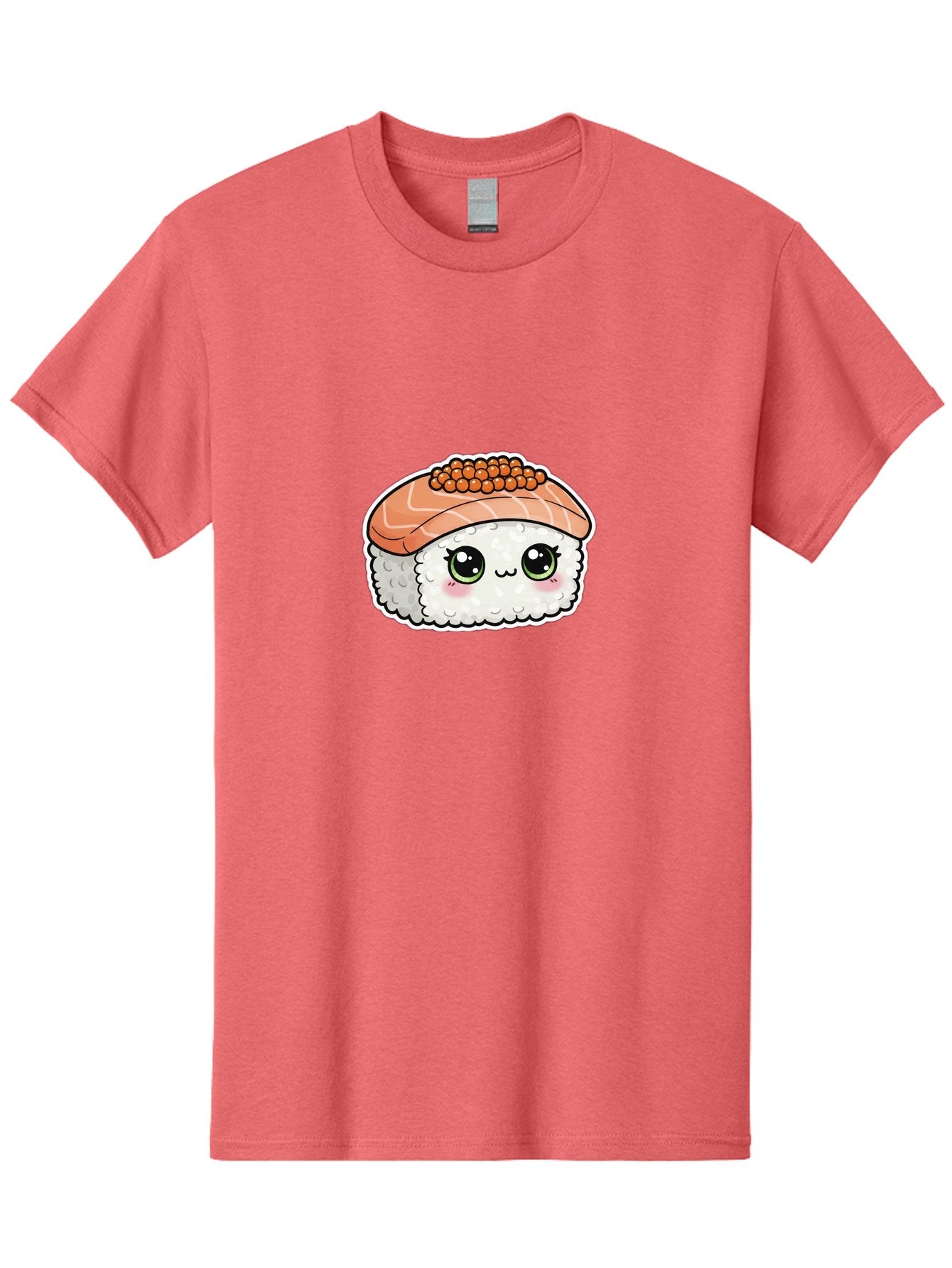 Salmon-Sushi-4 Men'S Graphic Tee, 100% Cotton, Comfortable Casual Summer Wear, Machine Washable, Kawaii Sushi, Cartoon Food, Caviar Sushi Roll, Japanese Cuisine, White Rice, Salmon Sashimi, Orange Caviar, Cute Illustration, Kawaii Food, Bad986 8