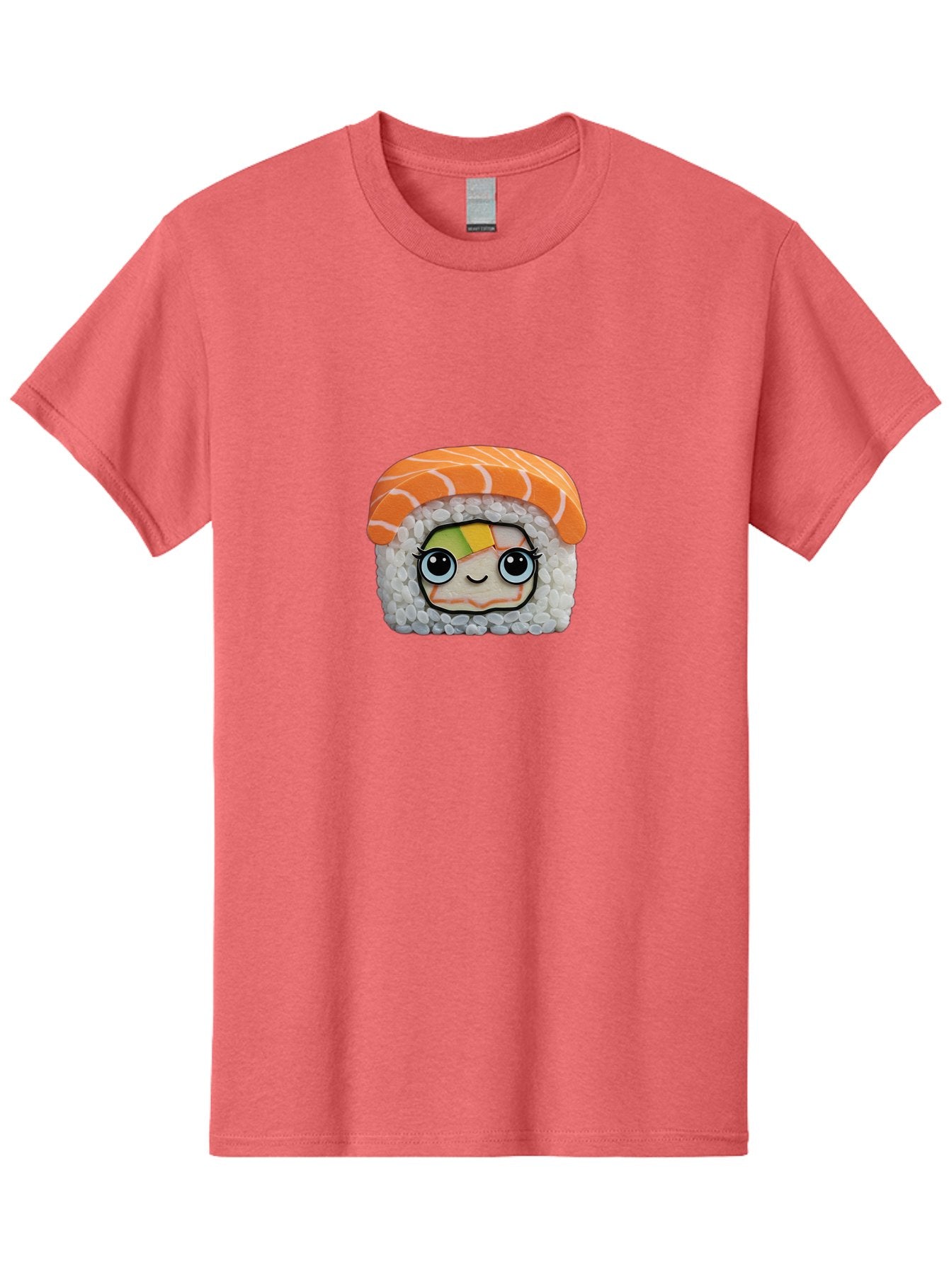 Salmon-Sushi-5 Men'S Graphic Tee, 100% Cotton, Comfortable Casual Summer Wear, Machine Washable, Cartoon Sushi, Kawaii Food, Sushi Character, Japanese Cuisine, Cute Anime, Food Illustration, Sushi Art, Orange Salmon Bad987 4