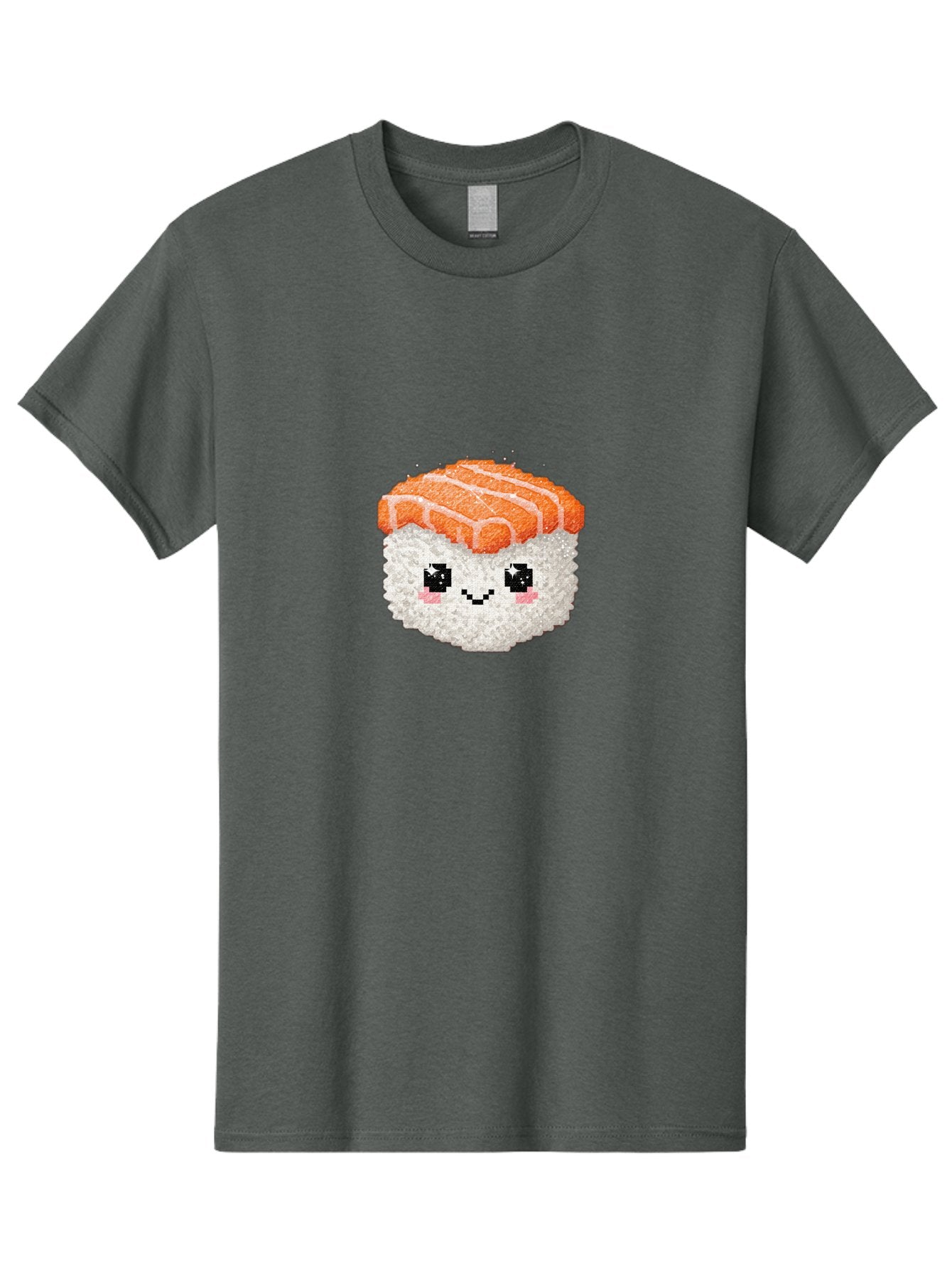 Smiling-Salmon-Sushi Men'S Graphic Tee, 100% Cotton, Comfortable Casual Summer Wear, Machine Washable, Pixel Art, Sushi With Face, Salmon Topping, White Rice, Kawaii Food, Cute Cartoon Character, Japanese Cuisine, Digital Illustration, Bad989 4