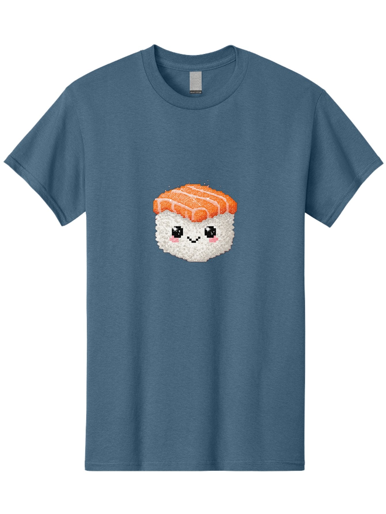 Smiling-Salmon-Sushi Men'S Graphic Tee, 100% Cotton, Comfortable Casual Summer Wear, Machine Washable, Pixel Art, Sushi With Face, Salmon Topping, White Rice, Kawaii Food, Cute Cartoon Character, Japanese Cuisine, Digital Illustration, Bad989 3