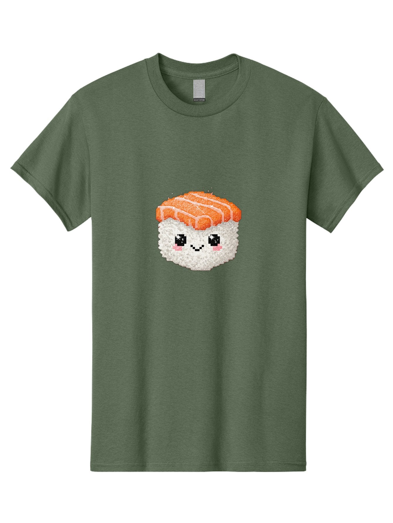 Smiling-Salmon-Sushi Men'S Graphic Tee, 100% Cotton, Comfortable Casual Summer Wear, Machine Washable, Pixel Art, Sushi With Face, Salmon Topping, White Rice, Kawaii Food, Cute Cartoon Character, Japanese Cuisine, Digital Illustration, Bad989 15