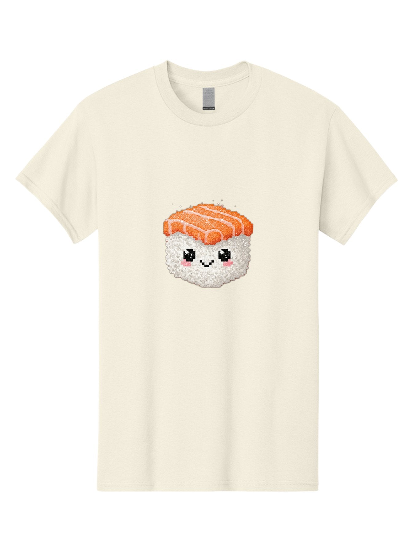 Smiling-Salmon-Sushi Men'S Graphic Tee, 100% Cotton, Comfortable Casual Summer Wear, Machine Washable, Pixel Art, Sushi With Face, Salmon Topping, White Rice, Kawaii Food, Cute Cartoon Character, Japanese Cuisine, Digital Illustration, Bad989 10