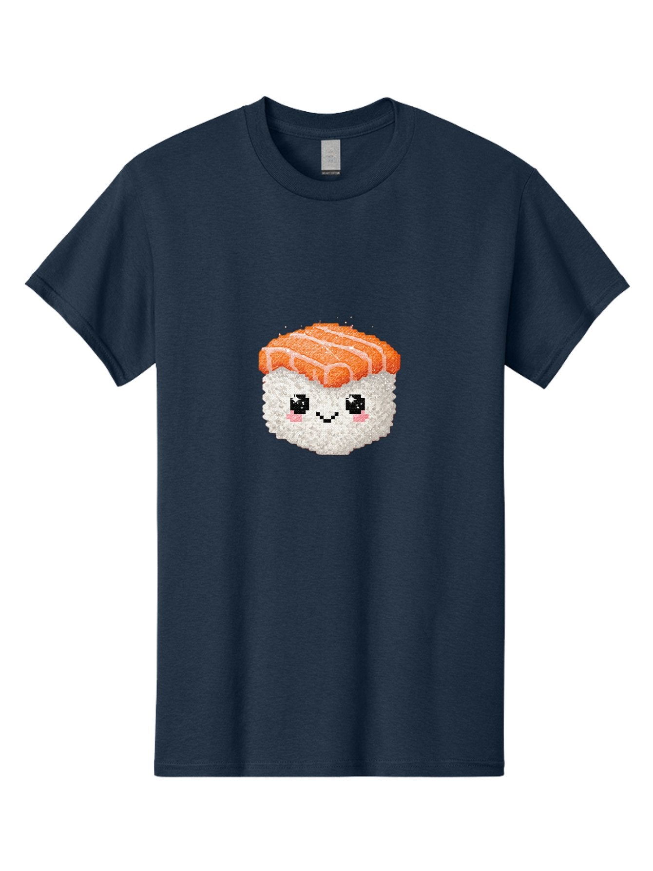 Smiling-Salmon-Sushi Men'S Graphic Tee, 100% Cotton, Comfortable Casual Summer Wear, Machine Washable, Pixel Art, Sushi With Face, Salmon Topping, White Rice, Kawaii Food, Cute Cartoon Character, Japanese Cuisine, Digital Illustration, Bad989