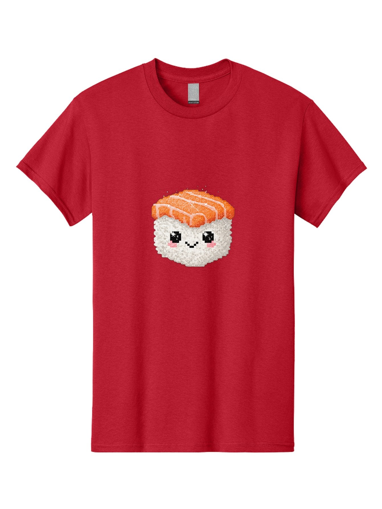 Smiling-Salmon-Sushi Men'S Graphic Tee, 100% Cotton, Comfortable Casual Summer Wear, Machine Washable, Pixel Art, Sushi With Face, Salmon Topping, White Rice, Kawaii Food, Cute Cartoon Character, Japanese Cuisine, Digital Illustration, Bad989 9