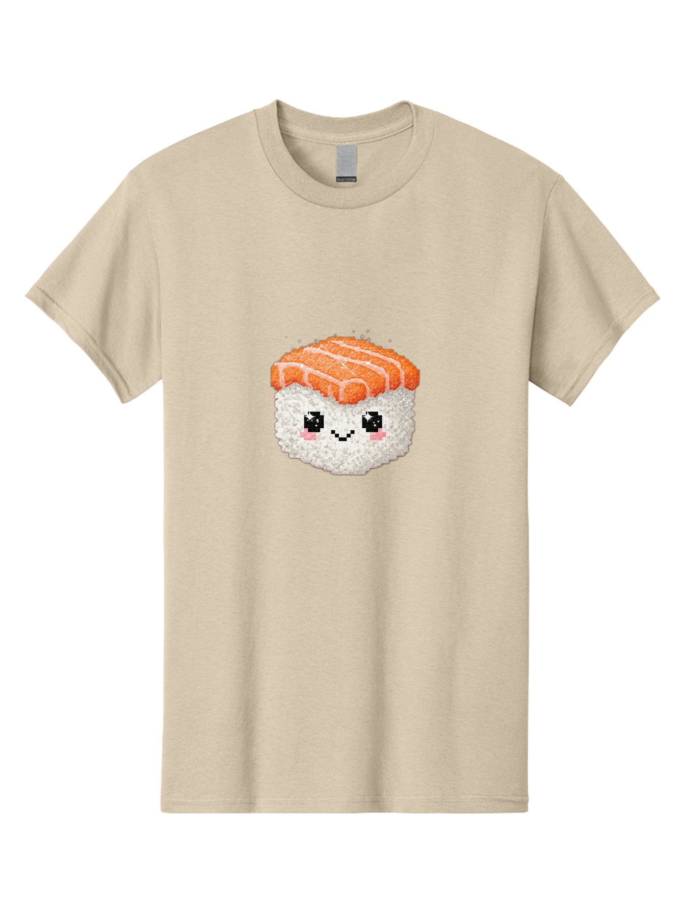 Smiling-Salmon-Sushi Men'S Graphic Tee, 100% Cotton, Comfortable Casual Summer Wear, Machine Washable, Pixel Art, Sushi With Face, Salmon Topping, White Rice, Kawaii Food, Cute Cartoon Character, Japanese Cuisine, Digital Illustration, Bad989 6
