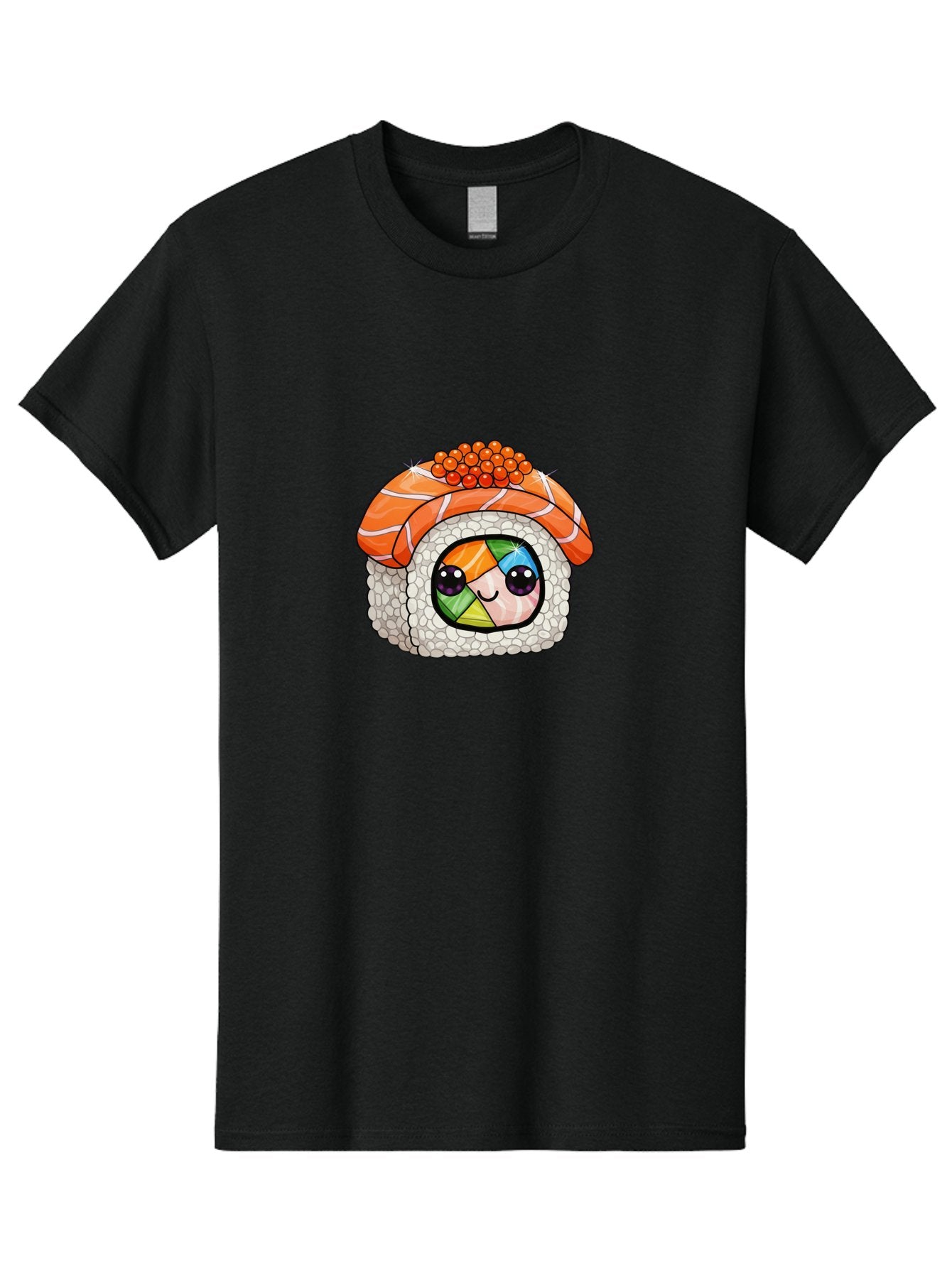 Smiling-Sushi Men'S Graphic Tee, 100% Cotton, Comfortable Casual Summer Wear, Machine Washable, Sushi Roll, Cartoon Sushi, Rainbow Filling, Orange Fish, Red Caviar, Kawaii Food, Sushi Art, Cute Sushi Bad990 13
