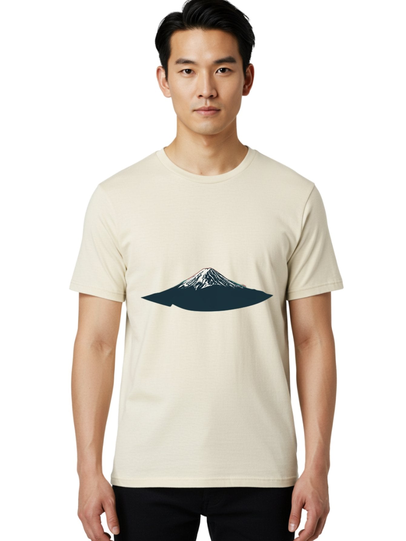Snowcapped-Mountain Men'S Graphic Tee, 100% Cotton, Comfortable Casual Summer Wear, Machine Washable, Mountain Landscape, Snow-Capped Peak, Serene Atmosphere, Minimalist Design, Dark Silhouette, White Snow, Simple Graphics, Iconic Mountain Bad991 22