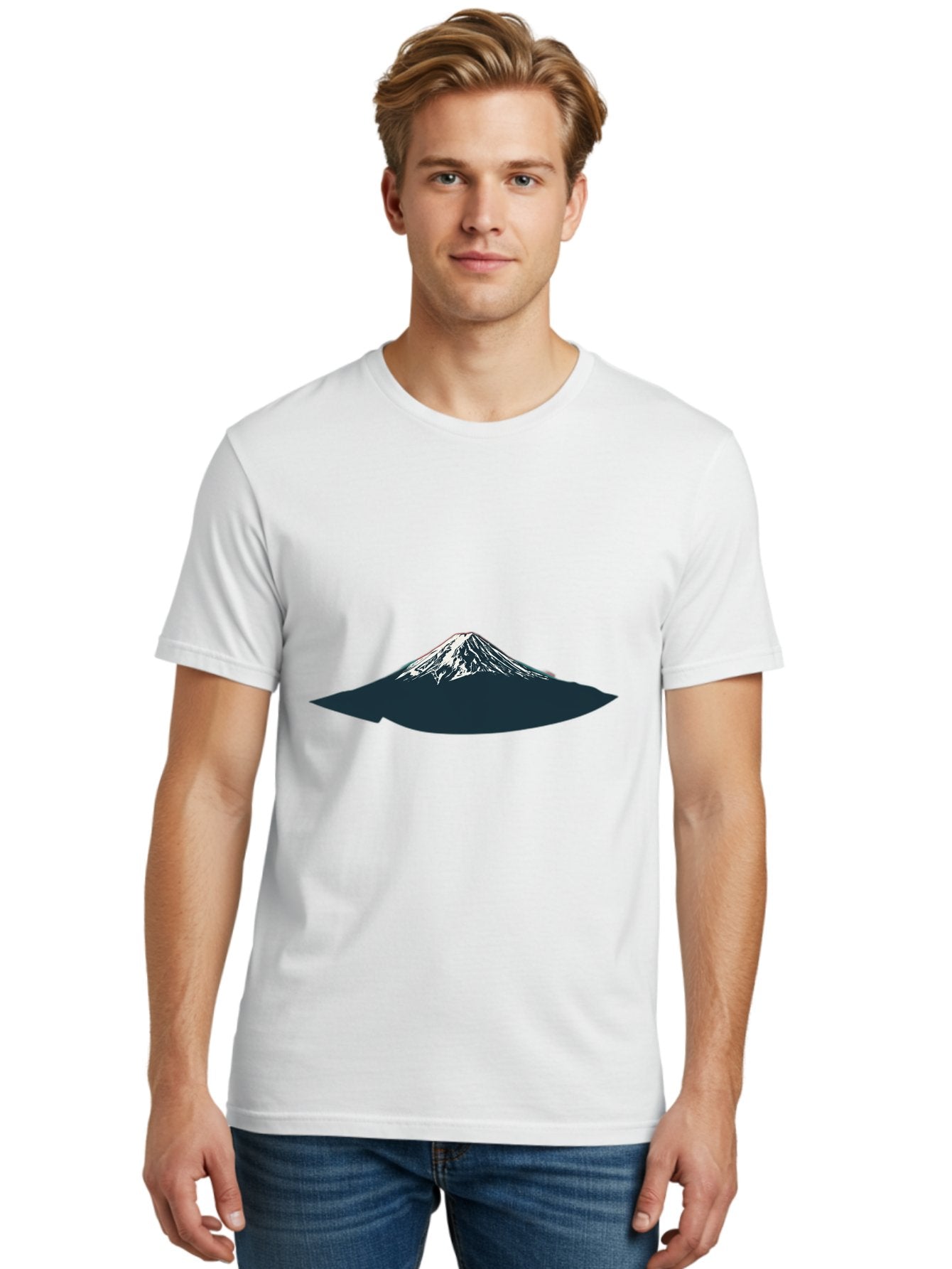 Snowcapped-Mountain Men'S Graphic Tee, 100% Cotton, Comfortable Casual Summer Wear, Machine Washable, Mountain Landscape, Snow-Capped Peak, Serene Atmosphere, Minimalist Design, Dark Silhouette, White Snow, Simple Graphics, Iconic Mountain Bad991 24