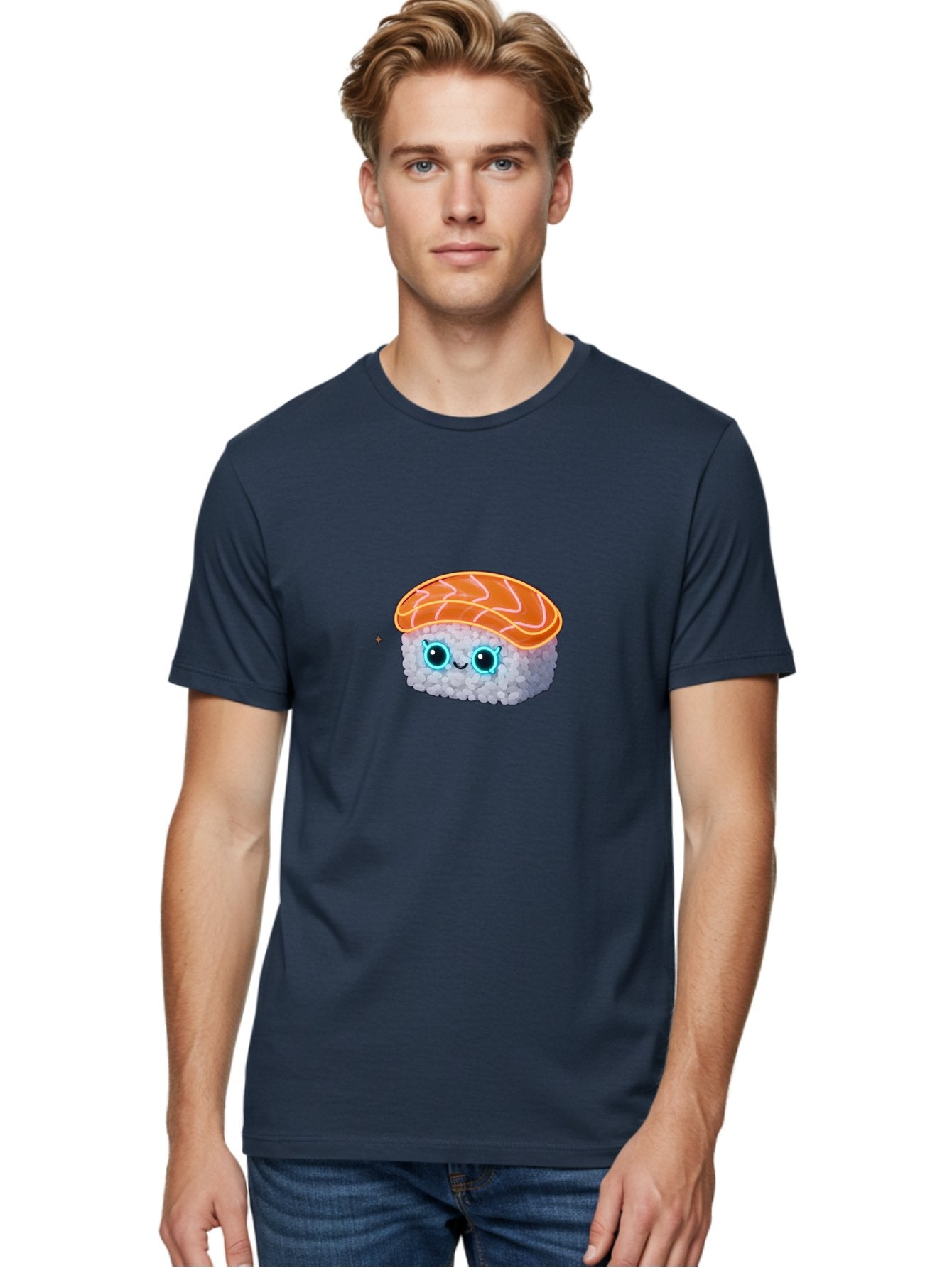Sushi-1 Men'S Graphic Tee, 100% Cotton, Comfortable Casual Summer Wear, Machine Washable, Cartoon Sushi, Adorable Sushi, Japanese Cuisine, Raw Salmon, Cute Eyes, Smiling Face, Kawaii Food, Sushi Roll, Cute Cartoon, Food Illustration Bad992 27