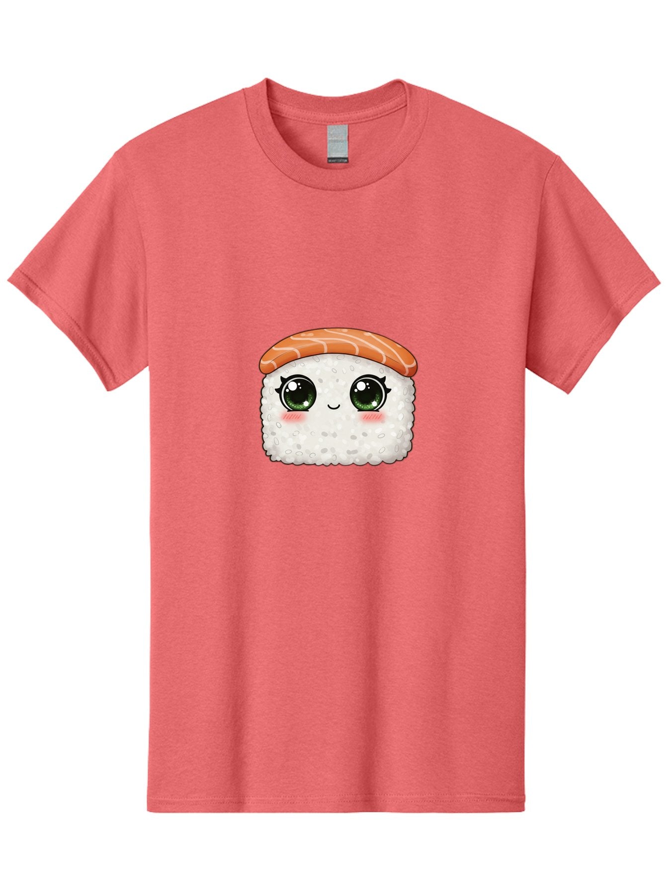 Sushi-Cartoon-Character Men'S Graphic Tee, 100% Cotton, Comfortable Casual Summer Wear, Machine Washable, Cartoon Sushi, Japanese Cuisine, Sushi Roll, Kawaii Food, Adorable Character, Green Eyes, Salmon Topping, White Rice, Cute Expression, Bad994