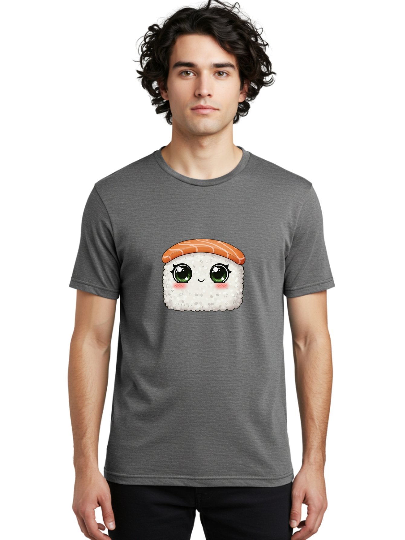Sushi-Cartoon-Character Men'S Graphic Tee, 100% Cotton, Comfortable Casual Summer Wear, Machine Washable, Cartoon Sushi, Japanese Cuisine, Sushi Roll, Kawaii Food, Adorable Character, Green Eyes, Salmon Topping, White Rice, Cute Expression, Bad994 29