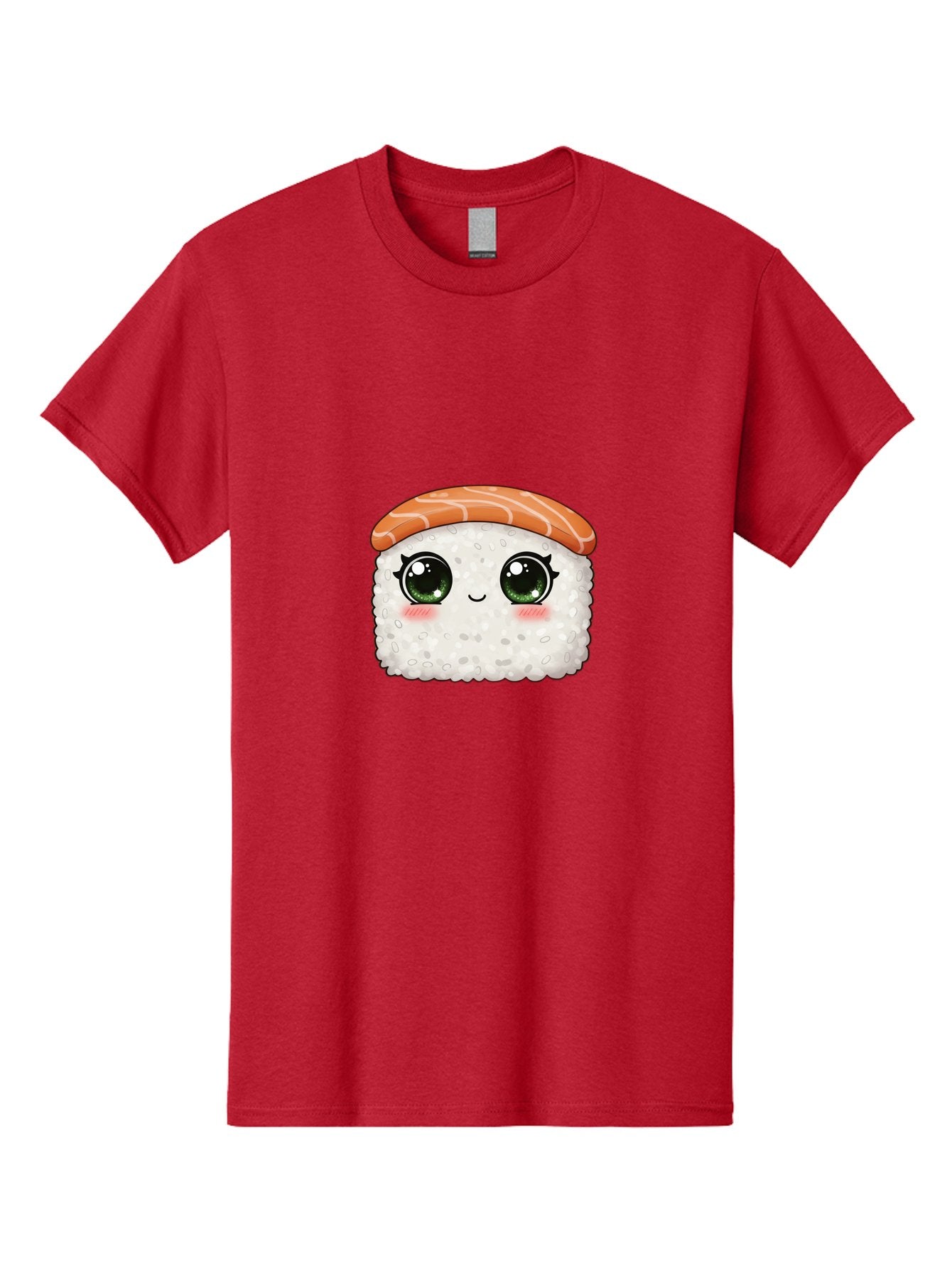 Sushi-Cartoon-Character Men'S Graphic Tee, 100% Cotton, Comfortable Casual Summer Wear, Machine Washable, Cartoon Sushi, Japanese Cuisine, Sushi Roll, Kawaii Food, Adorable Character, Green Eyes, Salmon Topping, White Rice, Cute Expression, Bad994