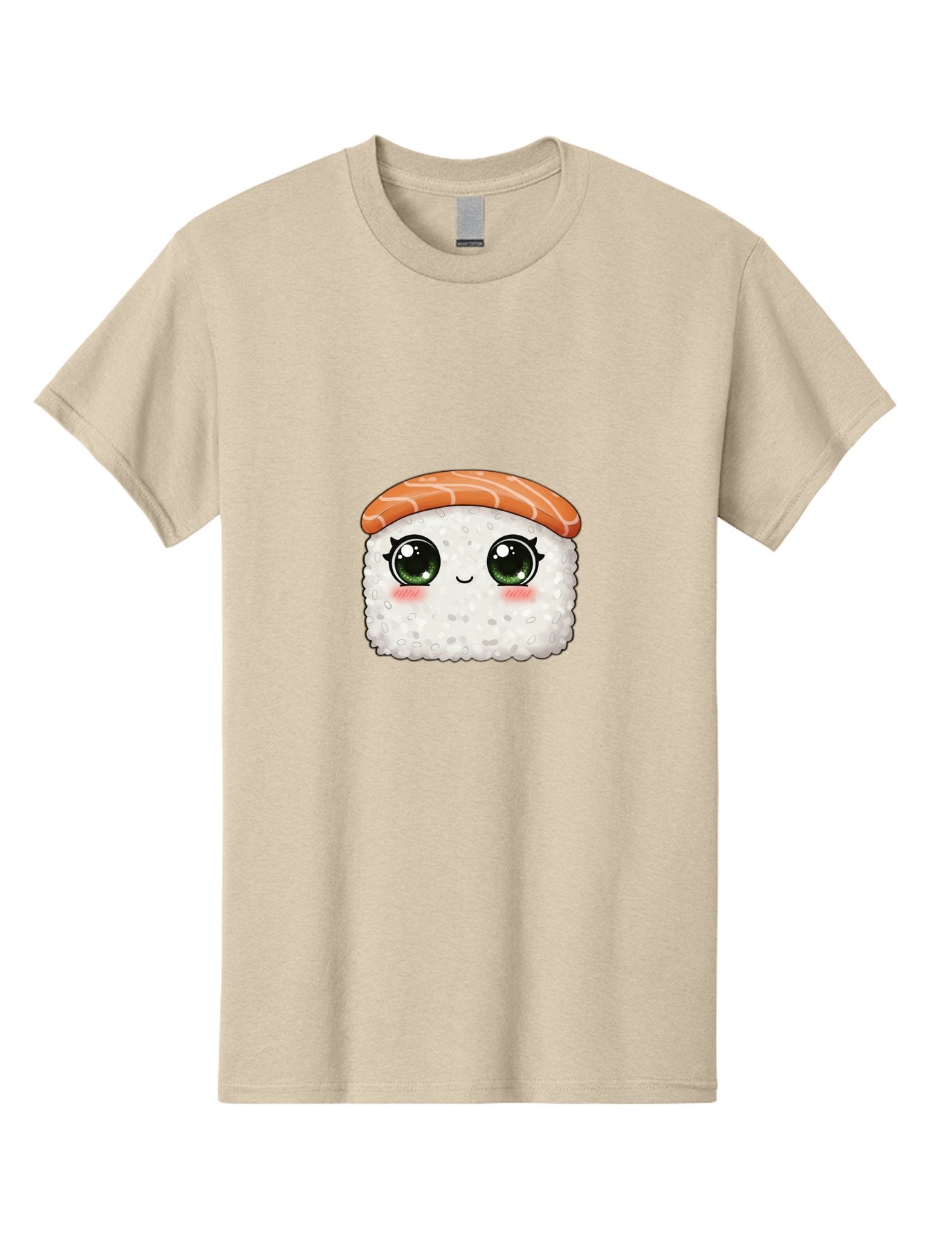 Sushi-Cartoon-Character Men'S Graphic Tee, 100% Cotton, Comfortable Casual Summer Wear, Machine Washable, Cartoon Sushi, Japanese Cuisine, Sushi Roll, Kawaii Food, Adorable Character, Green Eyes, Salmon Topping, White Rice, Cute Expression, Bad994 5