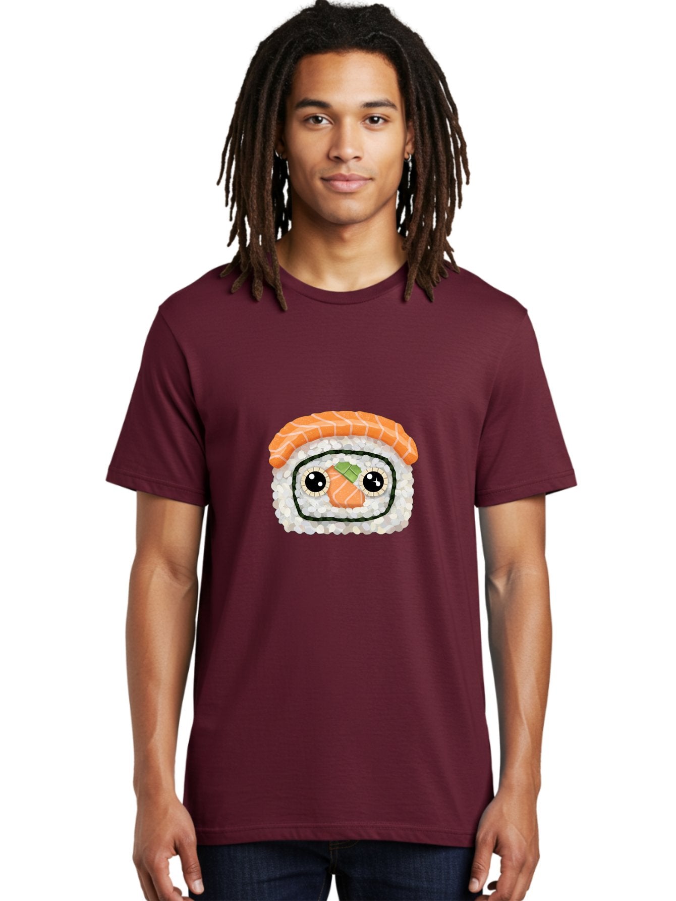 Sushi-Emoji Men'S Graphic Tee, 100% Cotton, Comfortable Casual Summer Wear, Machine Washable, Sushi With Face, Cartoon-Style Food, Kawaii Art, Sushi Roll, Anime-Inspired, Cute Illustration, Playful Design, Foodie Art Bad995 17