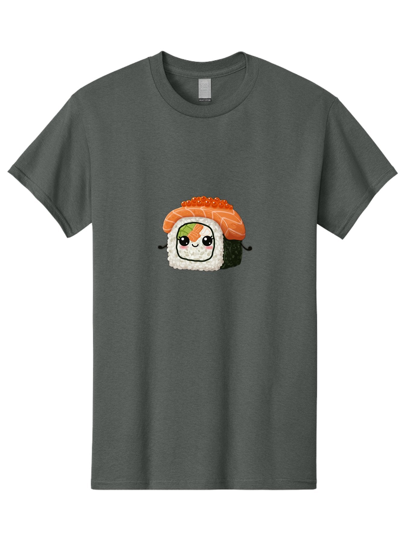 Sushi-Roll Men'S Graphic Tee, 100% Cotton, Comfortable Casual Summer Wear, Machine Washable, Kawaii Sushi Roll, Cartoon Sushi, Adorable Food, Sushi Character, Cute Anime Art, Foodie Illustrations, Mignardise, Orange Salmon, Sushi Love Bad999 3