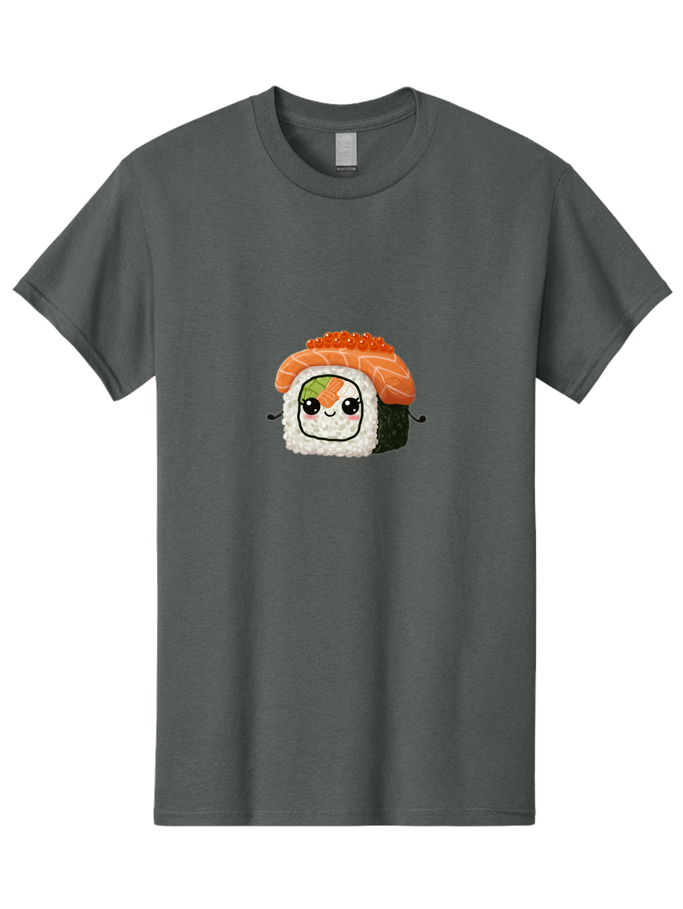 Sushi-Roll Men'S Graphic Tee, 100% Cotton, Comfortable Casual Summer Wear, Machine Washable, Kawaii Sushi Roll, Cartoon Sushi, Adorable Food, Sushi Character, Cute Anime Art, Foodie Illustrations, Mignardise, Orange Salmon, Sushi Love Bad999 9