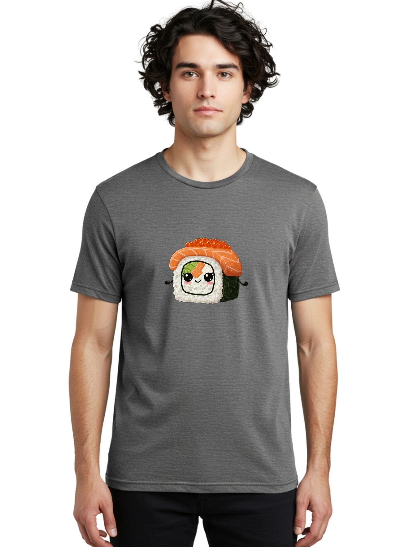 Sushi-Roll Men'S Graphic Tee, 100% Cotton, Comfortable Casual Summer Wear, Machine Washable, Kawaii Sushi Roll, Cartoon Sushi, Adorable Food, Sushi Character, Cute Anime Art, Foodie Illustrations, Mignardise, Orange Salmon, Sushi Love Bad999 18