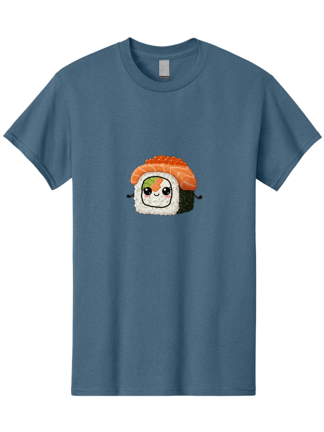 Sushi-Roll Men'S Graphic Tee, 100% Cotton, Comfortable Casual Summer Wear, Machine Washable, Kawaii Sushi Roll, Cartoon Sushi, Adorable Food, Sushi Character, Cute Anime Art, Foodie Illustrations, Mignardise, Orange Salmon, Sushi Love Bad999