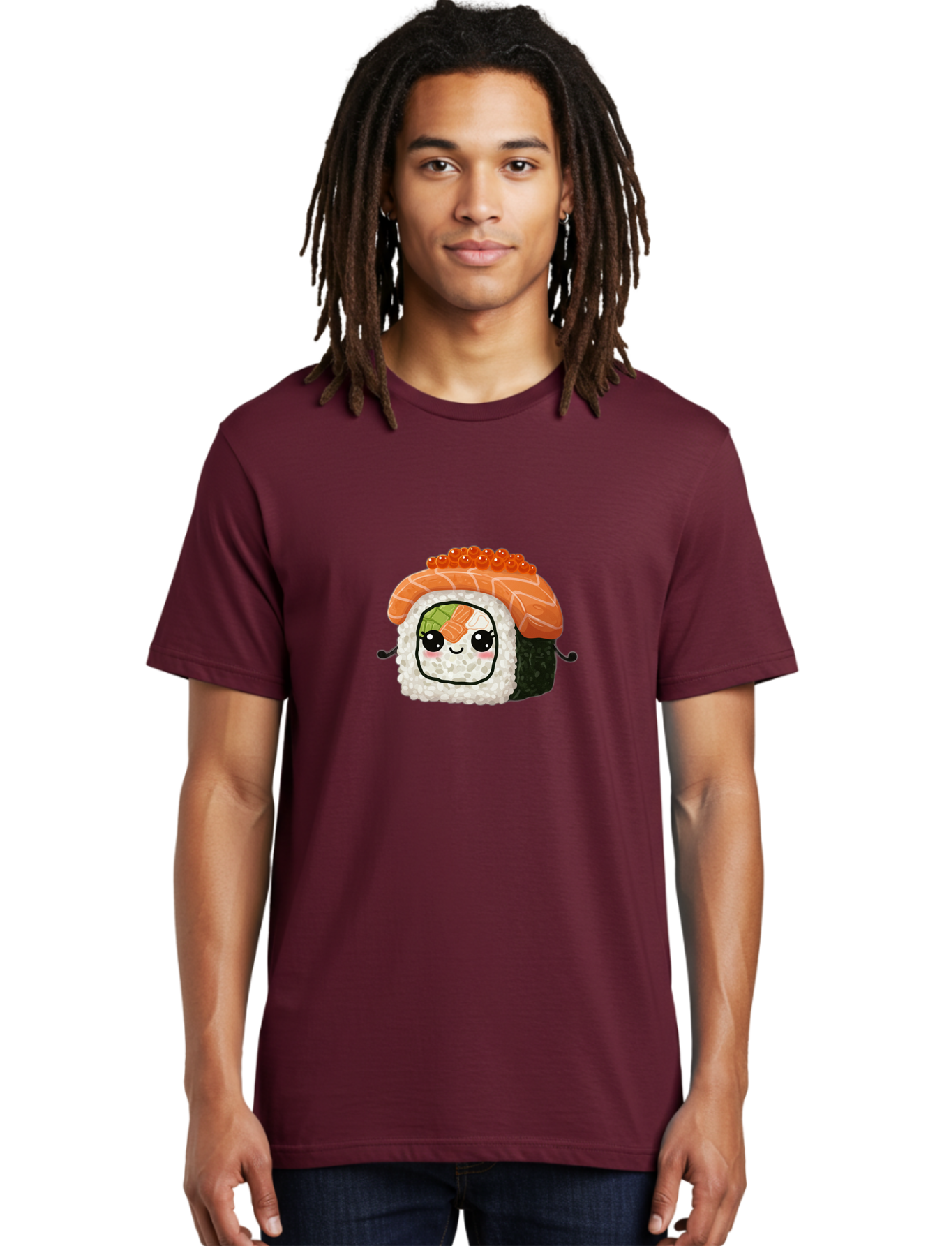 Sushi-Roll Men'S Graphic Tee, 100% Cotton, Comfortable Casual Summer Wear, Machine Washable, Kawaii Sushi Roll, Cartoon Sushi, Adorable Food, Sushi Character, Cute Anime Art, Foodie Illustrations, Mignardise, Orange Salmon, Sushi Love Bad999 19