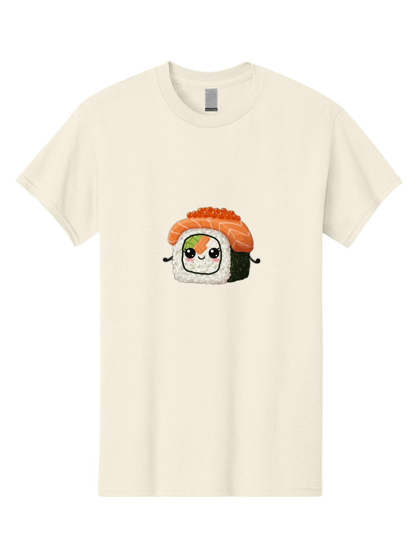Sushi-Roll Men'S Graphic Tee, 100% Cotton, Comfortable Casual Summer Wear, Machine Washable, Kawaii Sushi Roll, Cartoon Sushi, Adorable Food, Sushi Character, Cute Anime Art, Foodie Illustrations, Mignardise, Orange Salmon, Sushi Love Bad999