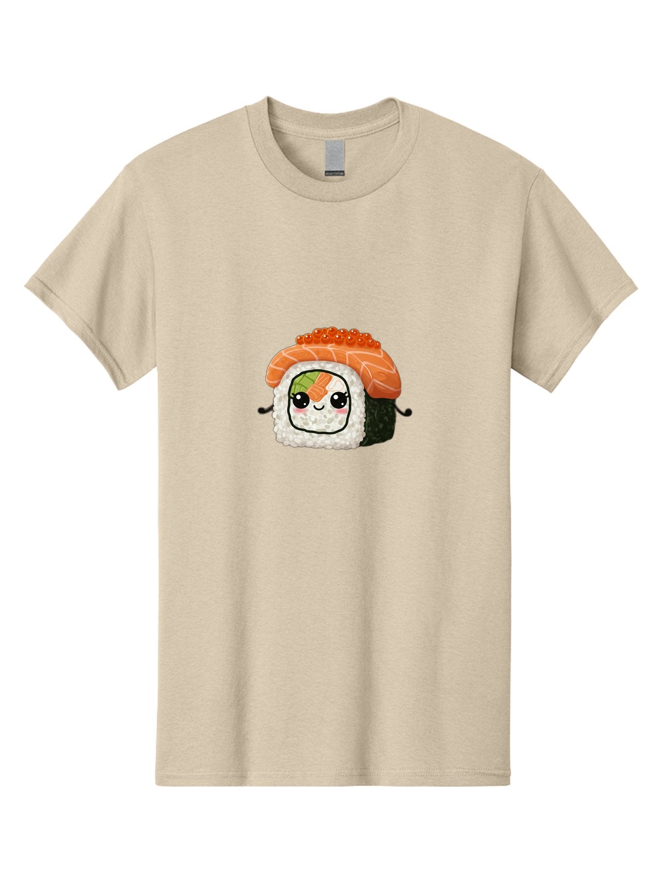 Sushi-Roll Men'S Graphic Tee, 100% Cotton, Comfortable Casual Summer Wear, Machine Washable, Kawaii Sushi Roll, Cartoon Sushi, Adorable Food, Sushi Character, Cute Anime Art, Foodie Illustrations, Mignardise, Orange Salmon, Sushi Love Bad999 10