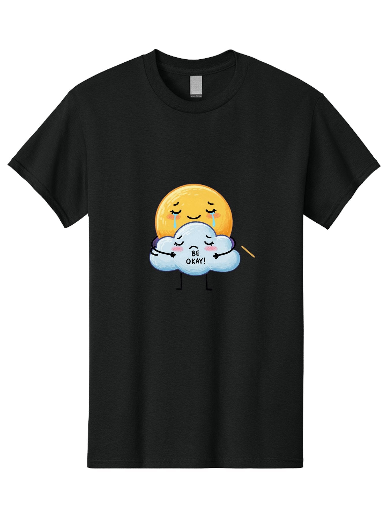 Be-Okay Men'S Graphic Tee, 100% Cotton, Comfortable Casual Summer Wear, Machine Washable, Crying Sun, Cloud Hugging Sun, Emotional Support, Comforting Words, Positive Affirmation, Mental Health Awareness, Cute Cartoon Characters, Bae002 15