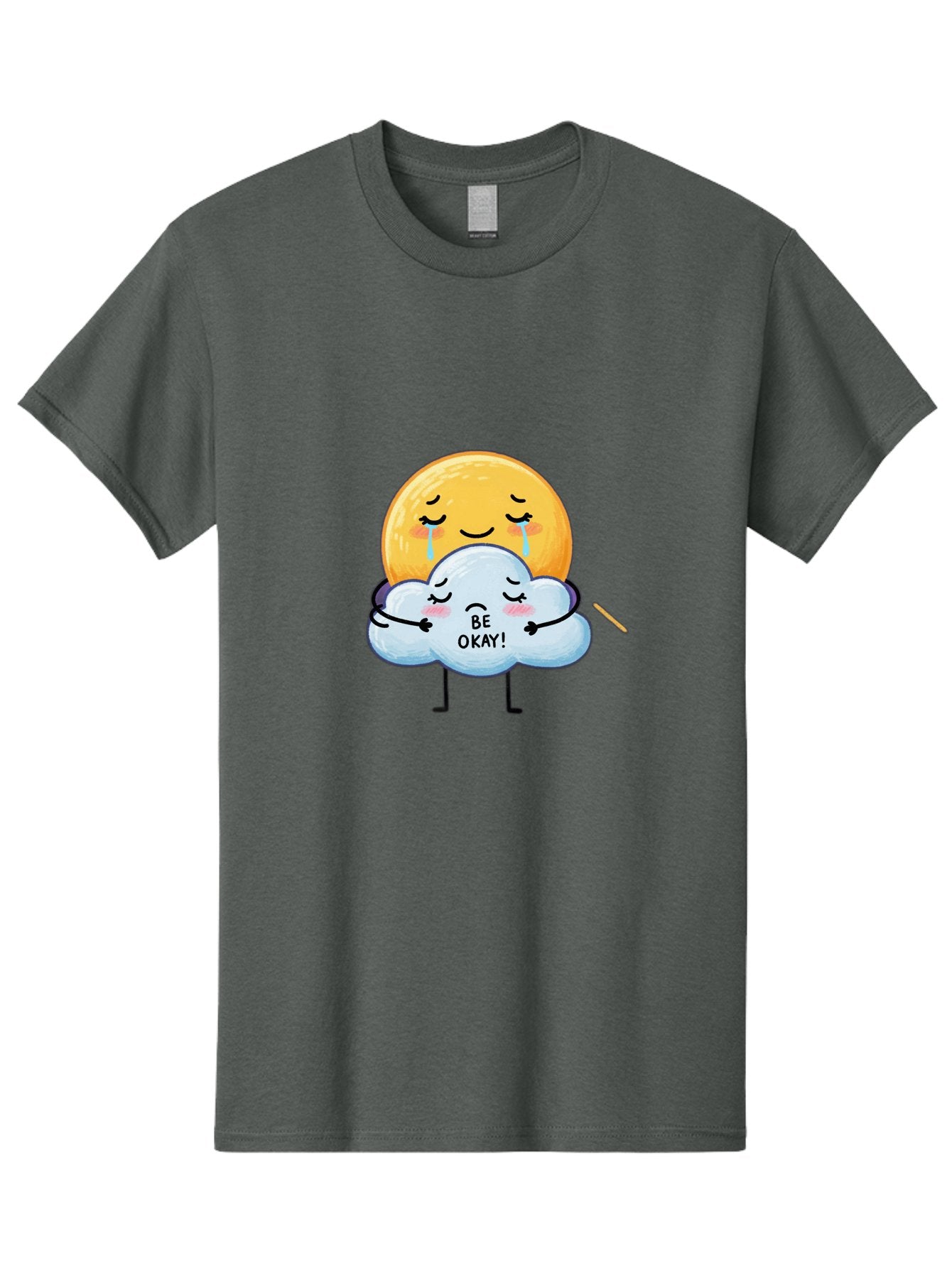Be-Okay Men'S Graphic Tee, 100% Cotton, Comfortable Casual Summer Wear, Machine Washable, Crying Sun, Cloud Hugging Sun, Emotional Support, Comforting Words, Positive Affirmation, Mental Health Awareness, Cute Cartoon Characters, Bae002 6