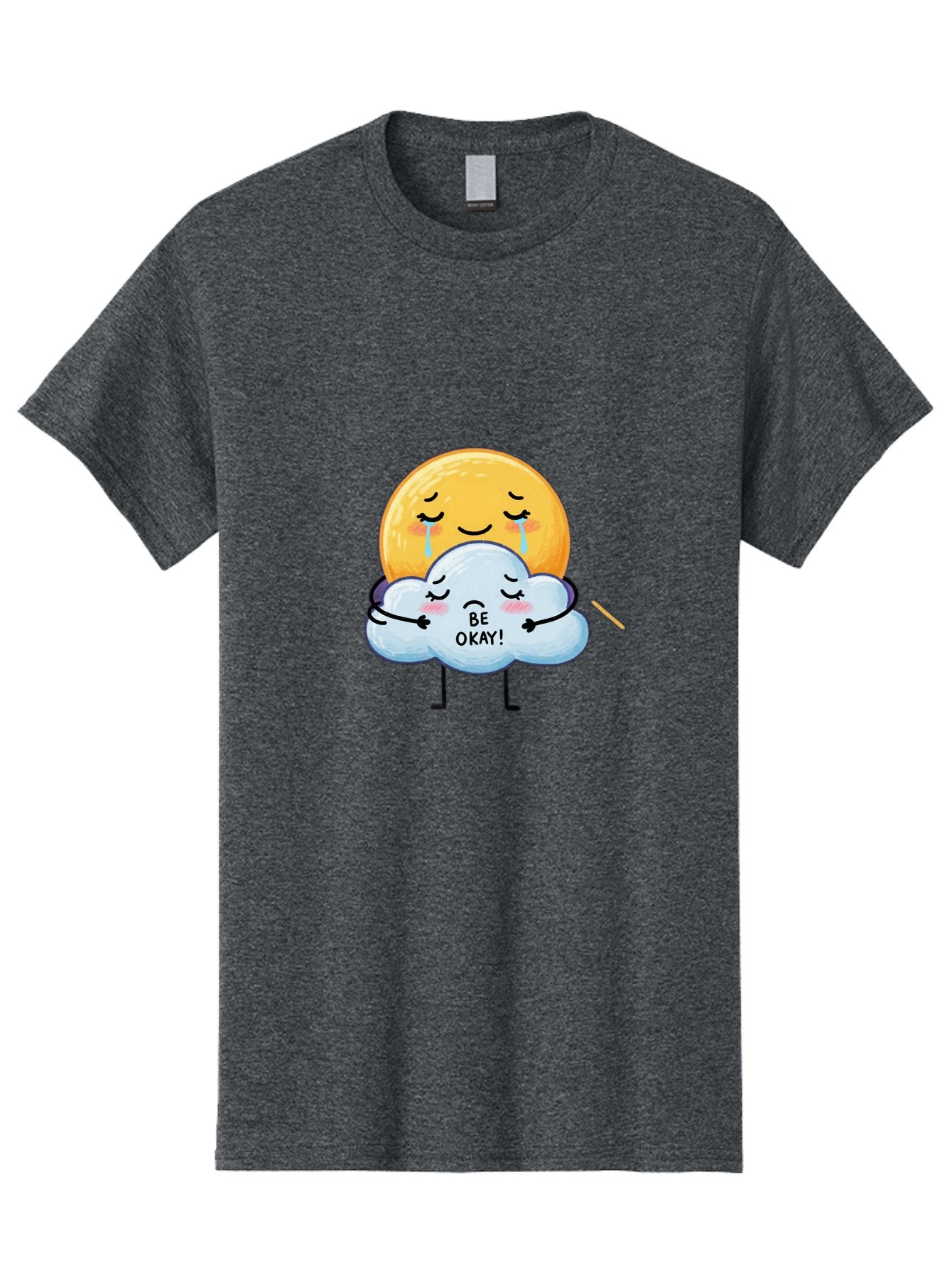 Be-Okay Men'S Graphic Tee, 100% Cotton, Comfortable Casual Summer Wear, Machine Washable, Crying Sun, Cloud Hugging Sun, Emotional Support, Comforting Words, Positive Affirmation, Mental Health Awareness, Cute Cartoon Characters, Bae002 12