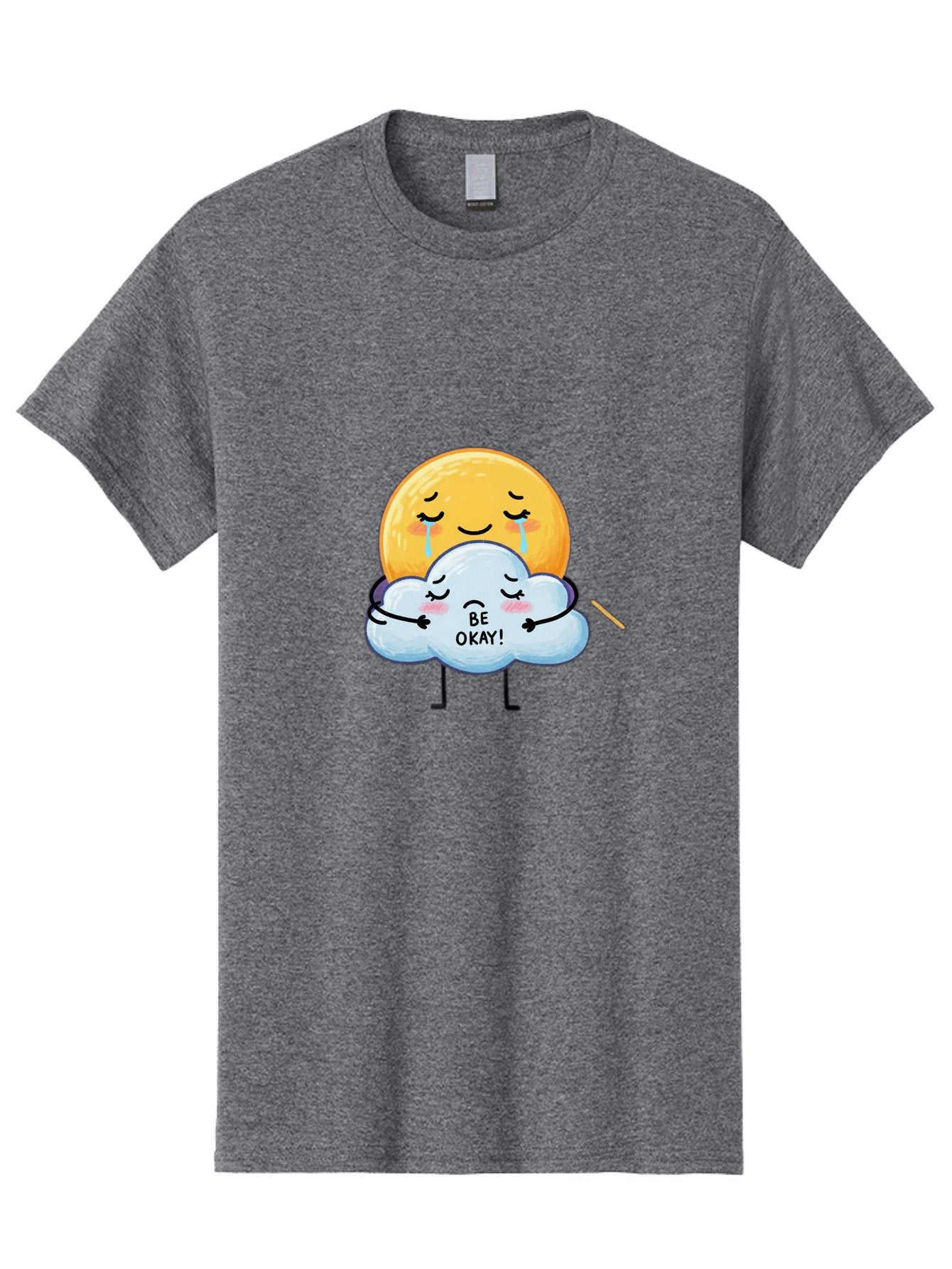 Be-Okay Men'S Graphic Tee, 100% Cotton, Comfortable Casual Summer Wear, Machine Washable, Crying Sun, Cloud Hugging Sun, Emotional Support, Comforting Words, Positive Affirmation, Mental Health Awareness, Cute Cartoon Characters, Bae002 7
