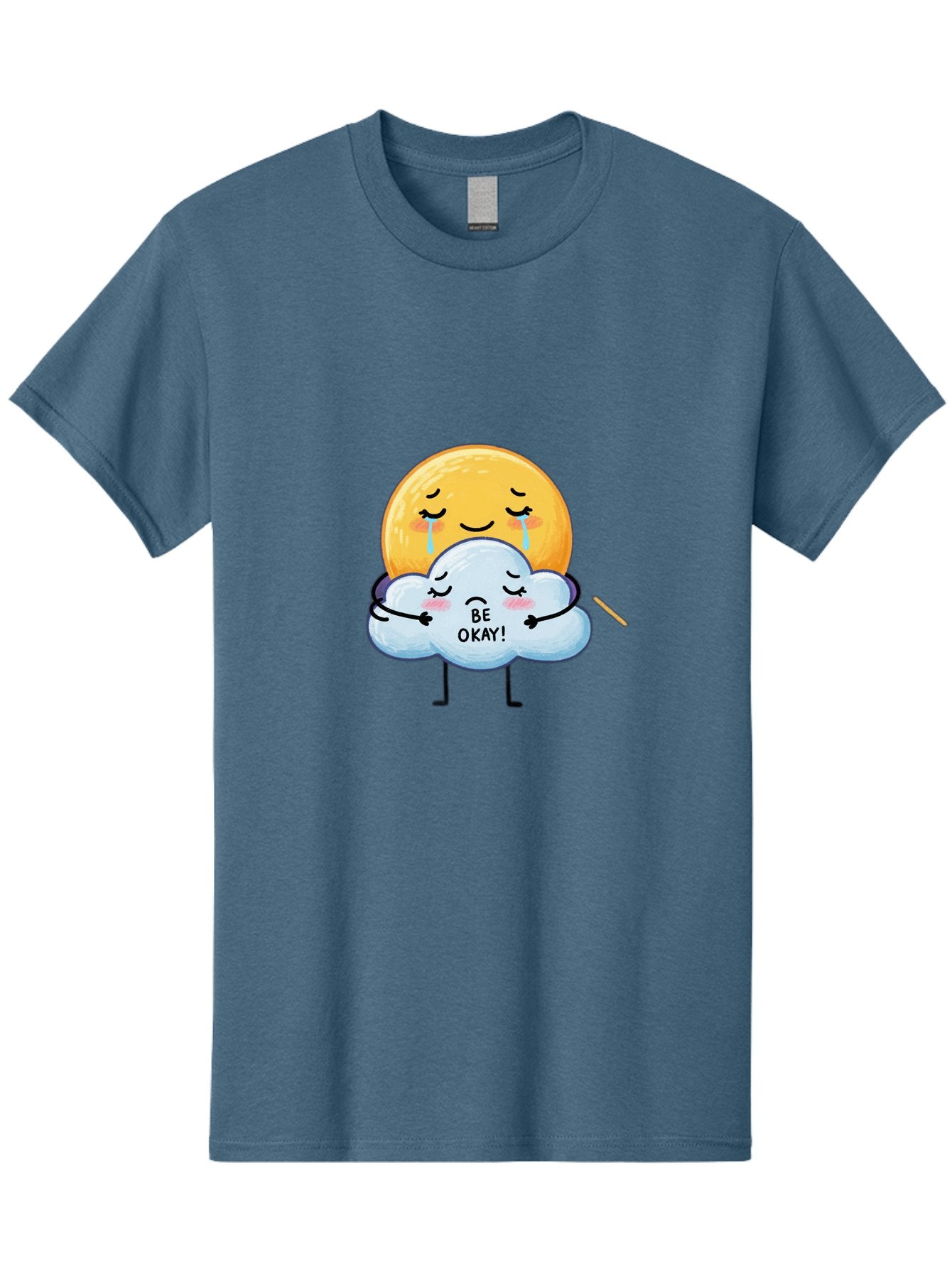 Be-Okay Men'S Graphic Tee, 100% Cotton, Comfortable Casual Summer Wear, Machine Washable, Crying Sun, Cloud Hugging Sun, Emotional Support, Comforting Words, Positive Affirmation, Mental Health Awareness, Cute Cartoon Characters, Bae002 8