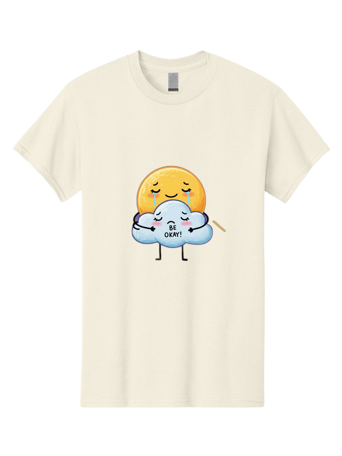 Be-Okay Men'S Graphic Tee, 100% Cotton, Comfortable Casual Summer Wear, Machine Washable, Crying Sun, Cloud Hugging Sun, Emotional Support, Comforting Words, Positive Affirmation, Mental Health Awareness, Cute Cartoon Characters, Bae002 10