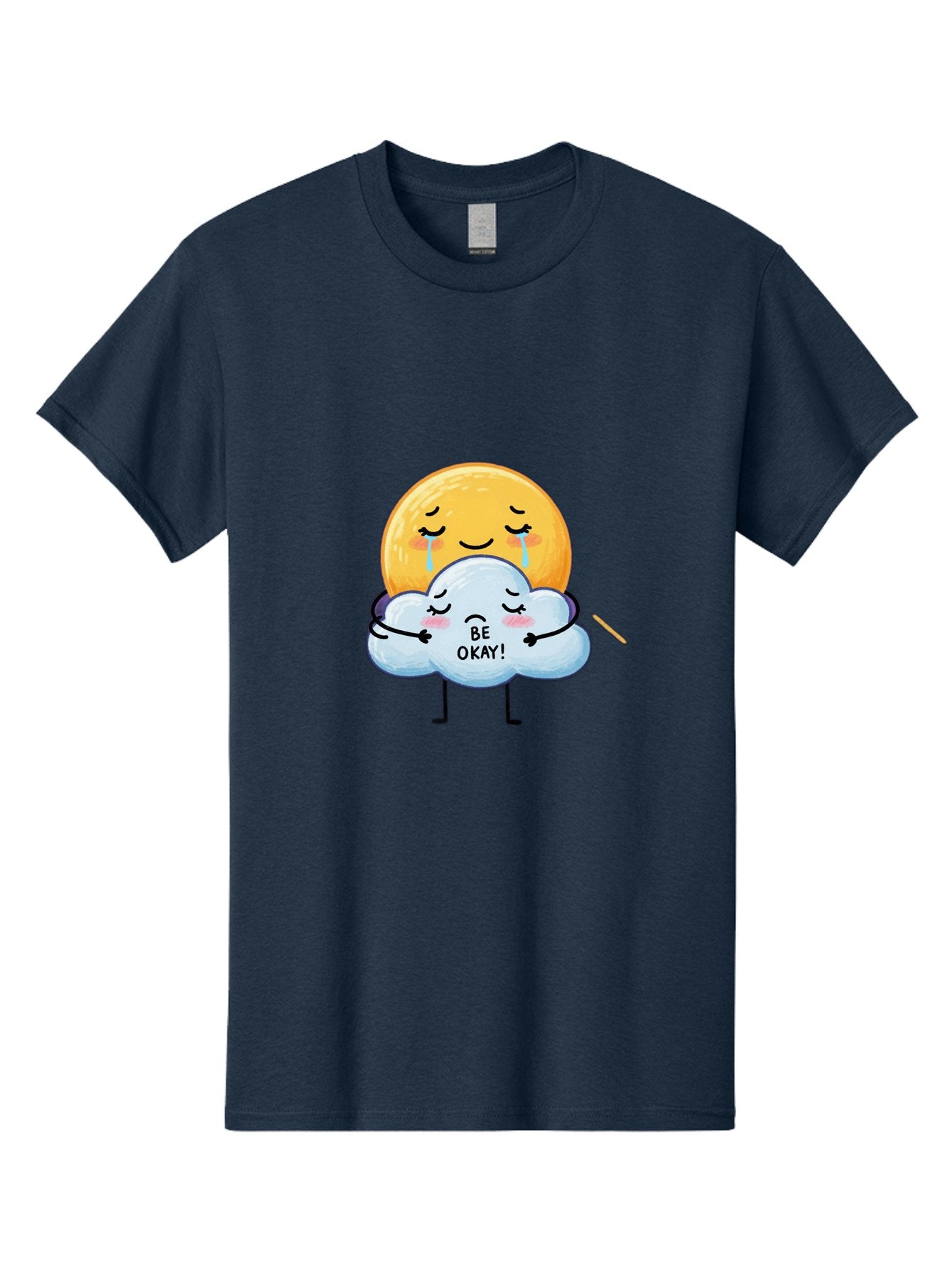 Be-Okay Men'S Graphic Tee, 100% Cotton, Comfortable Casual Summer Wear, Machine Washable, Crying Sun, Cloud Hugging Sun, Emotional Support, Comforting Words, Positive Affirmation, Mental Health Awareness, Cute Cartoon Characters, Bae002 5
